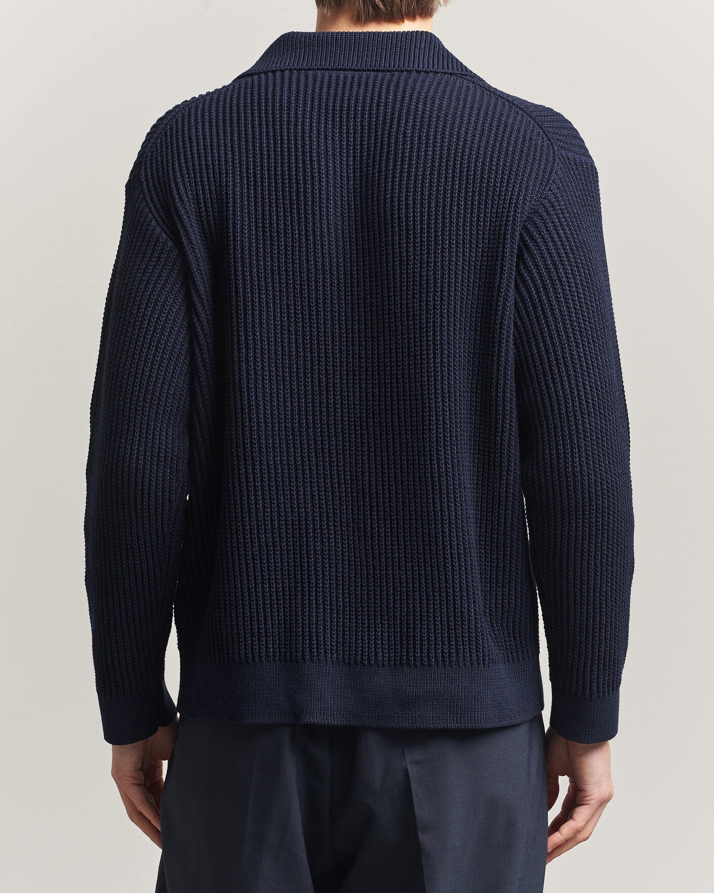 Homme | Polos | Maison Kitsuné | Tonal Fox Head Rib Knitted Polo Navy