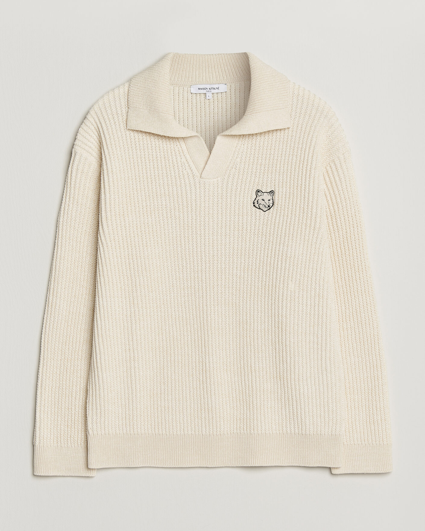 Heren | Polo's | Maison Kitsuné | Tonal Fox Head Rib Knitted Polo Sandshell