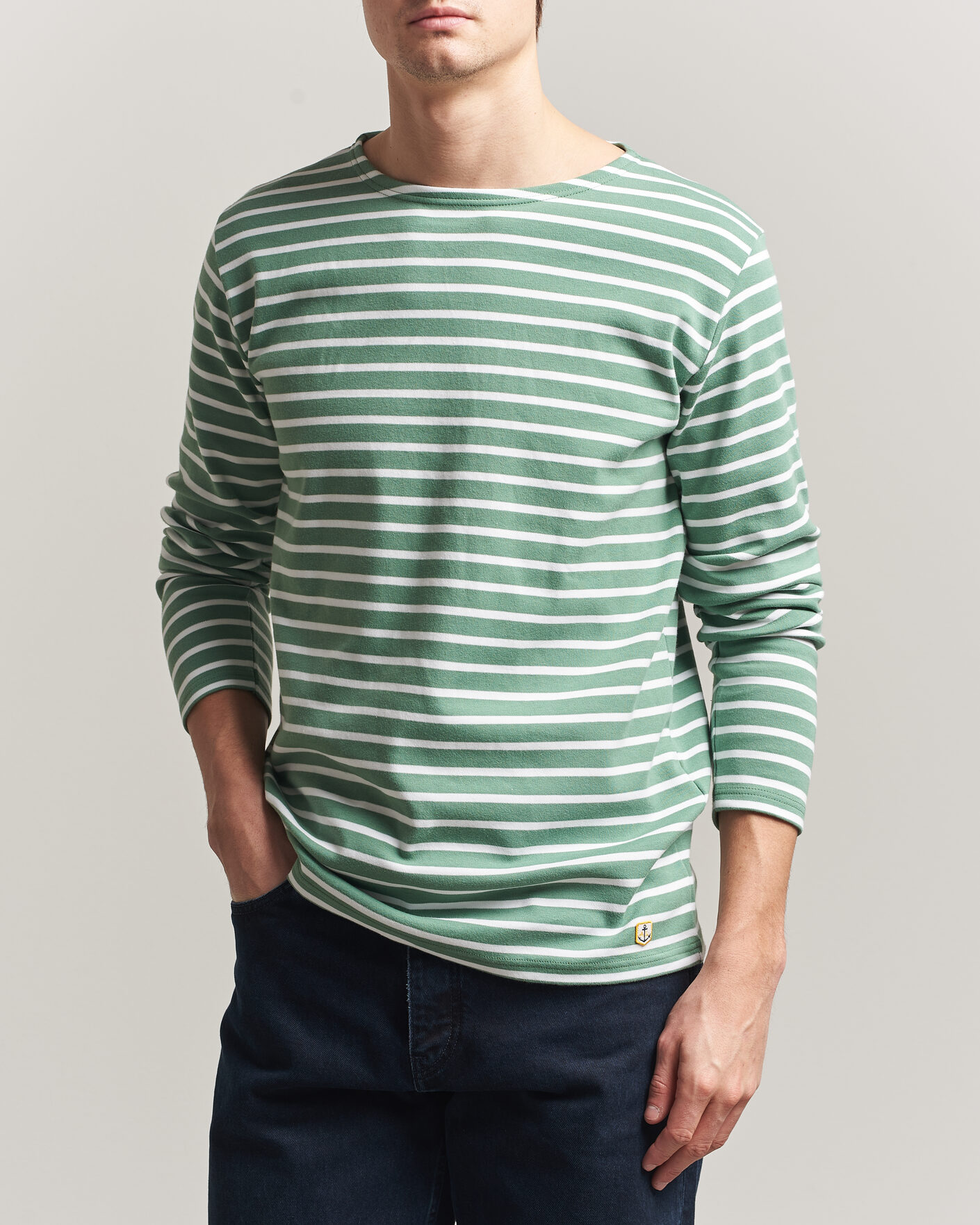 Homme | T-shirts | Armor-lux | Houat Héritage Stripe Long Sleeve T-Shirt Ivy/Blanc