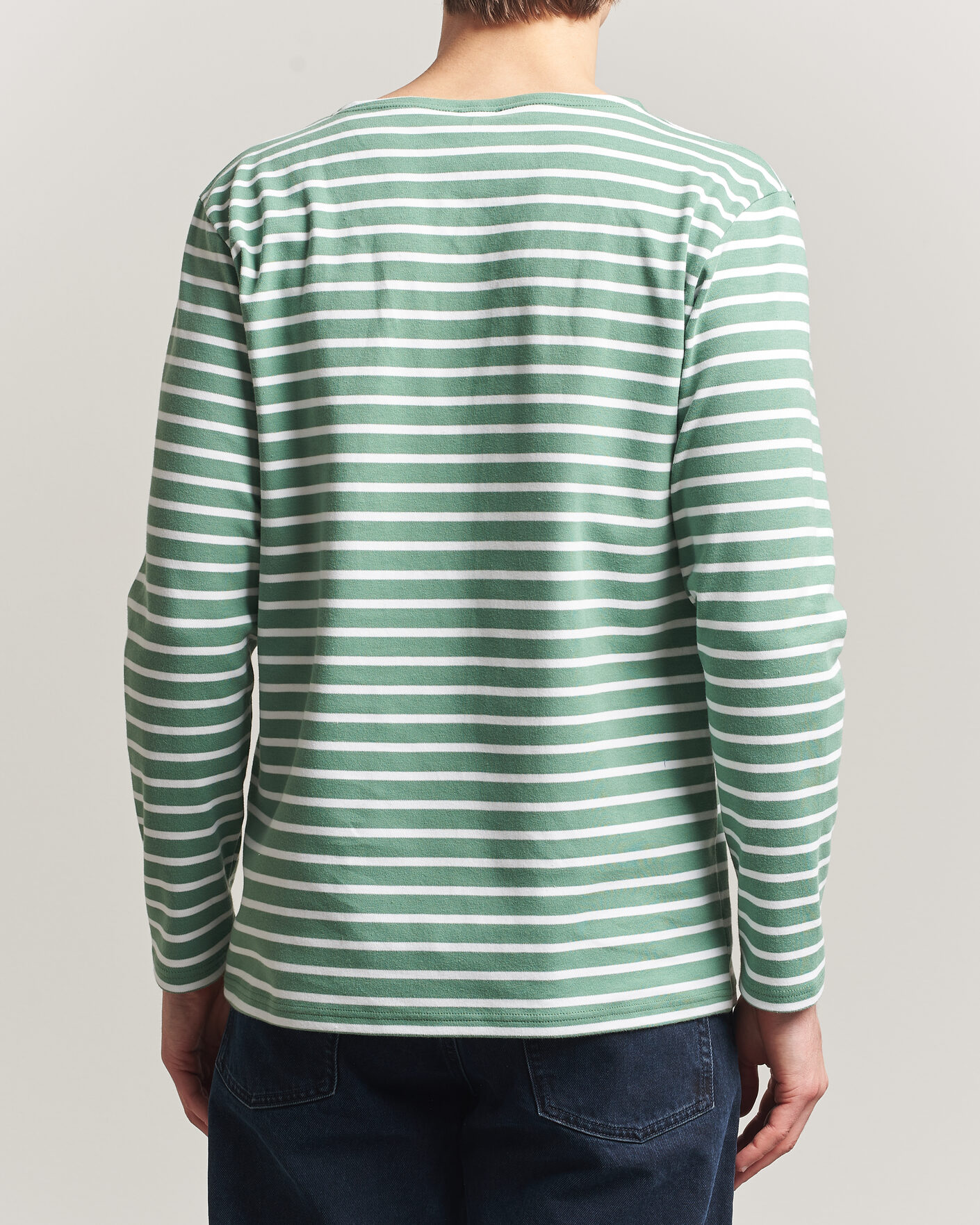 Heren | T-shirts | Armor-lux | Houat Héritage Stripe Long Sleeve T-Shirt Ivy/Blanc