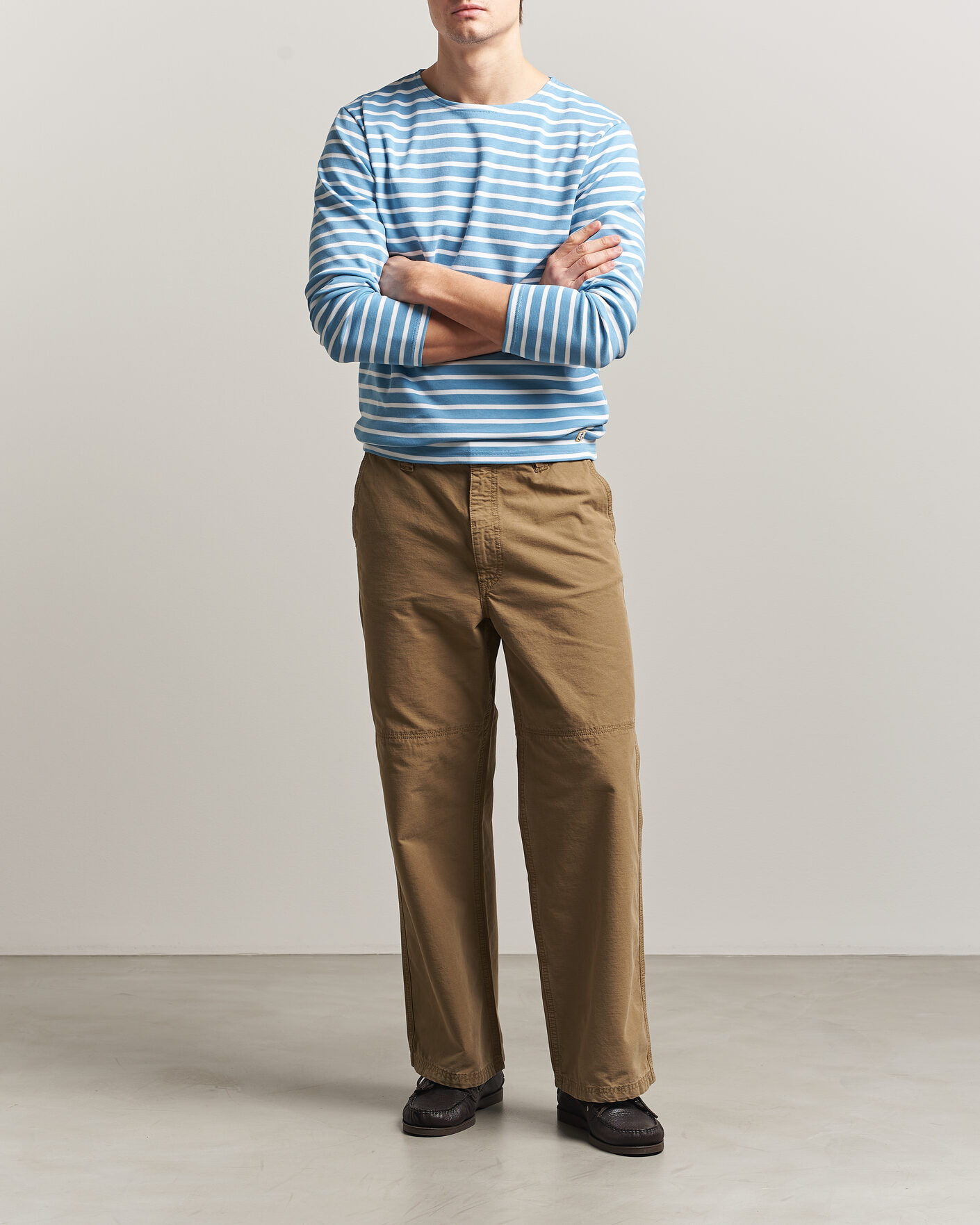 Heren | T-shirts | Armor-lux | Houat Héritage Stripe Long Sleeve T-Shirt Waterfall/Blanc