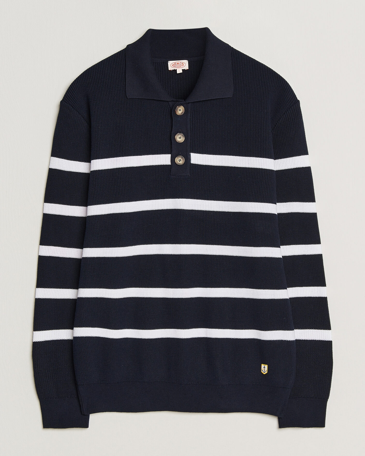Heren | Truien | Armor-lux | Heritage Knitted Polo Marine/Blanc
