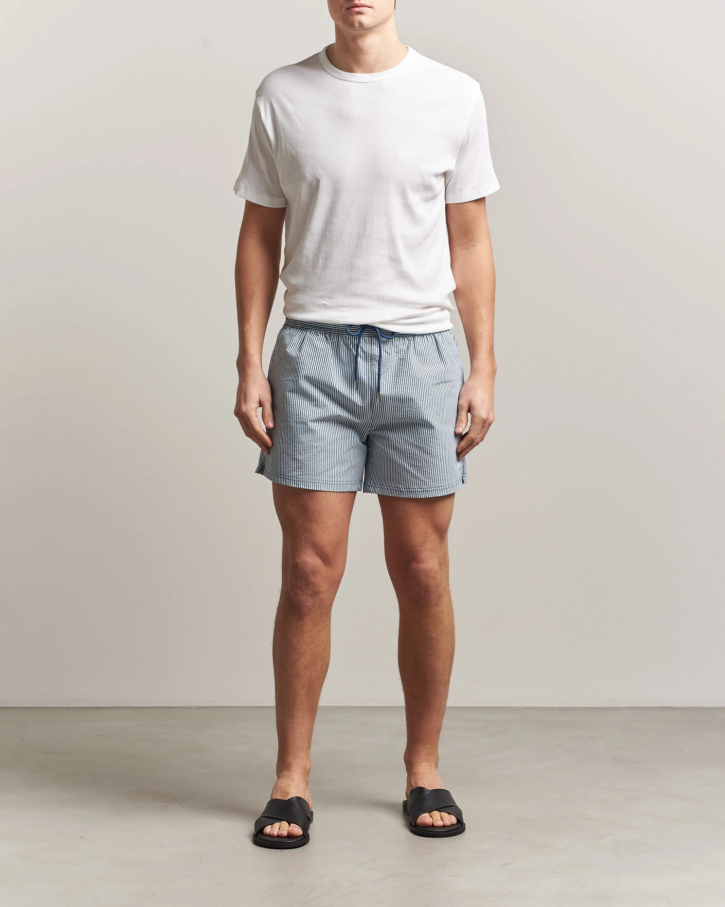 Heren | Zwembroek | BOSS BLACK | Velvetfish Seersucker Swimshorts Open Blue