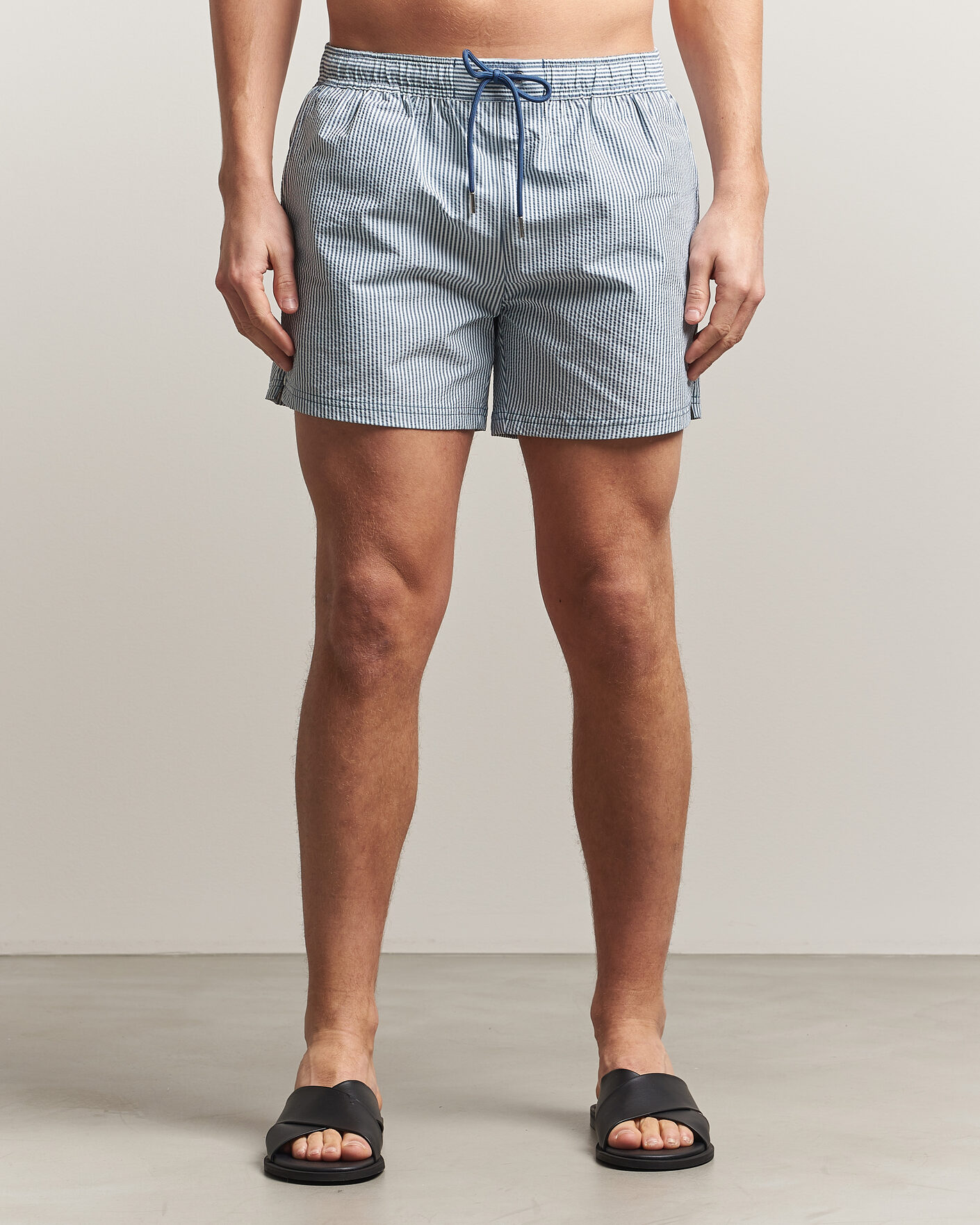 Heren | Zwembroek | BOSS BLACK | Velvetfish Seersucker Swimshorts Open Blue