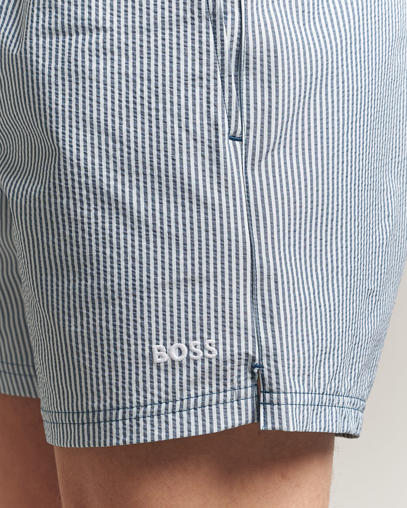 Heren | Zwembroek | BOSS BLACK | Velvetfish Seersucker Swimshorts Open Blue