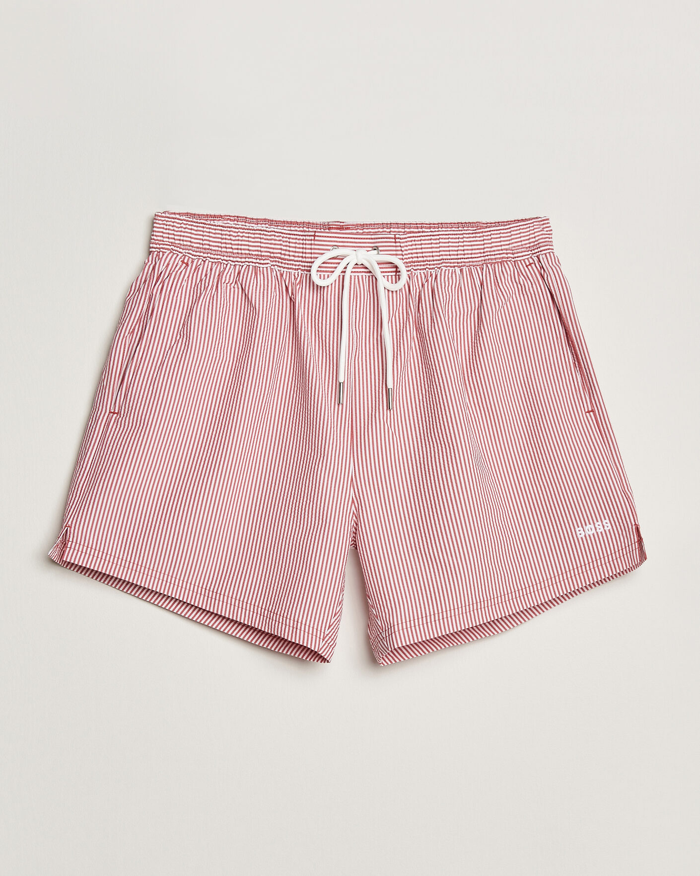 Heren | Zwembroek | BOSS BLACK | Velvetfish Seersucker Swimshorts Dark Red