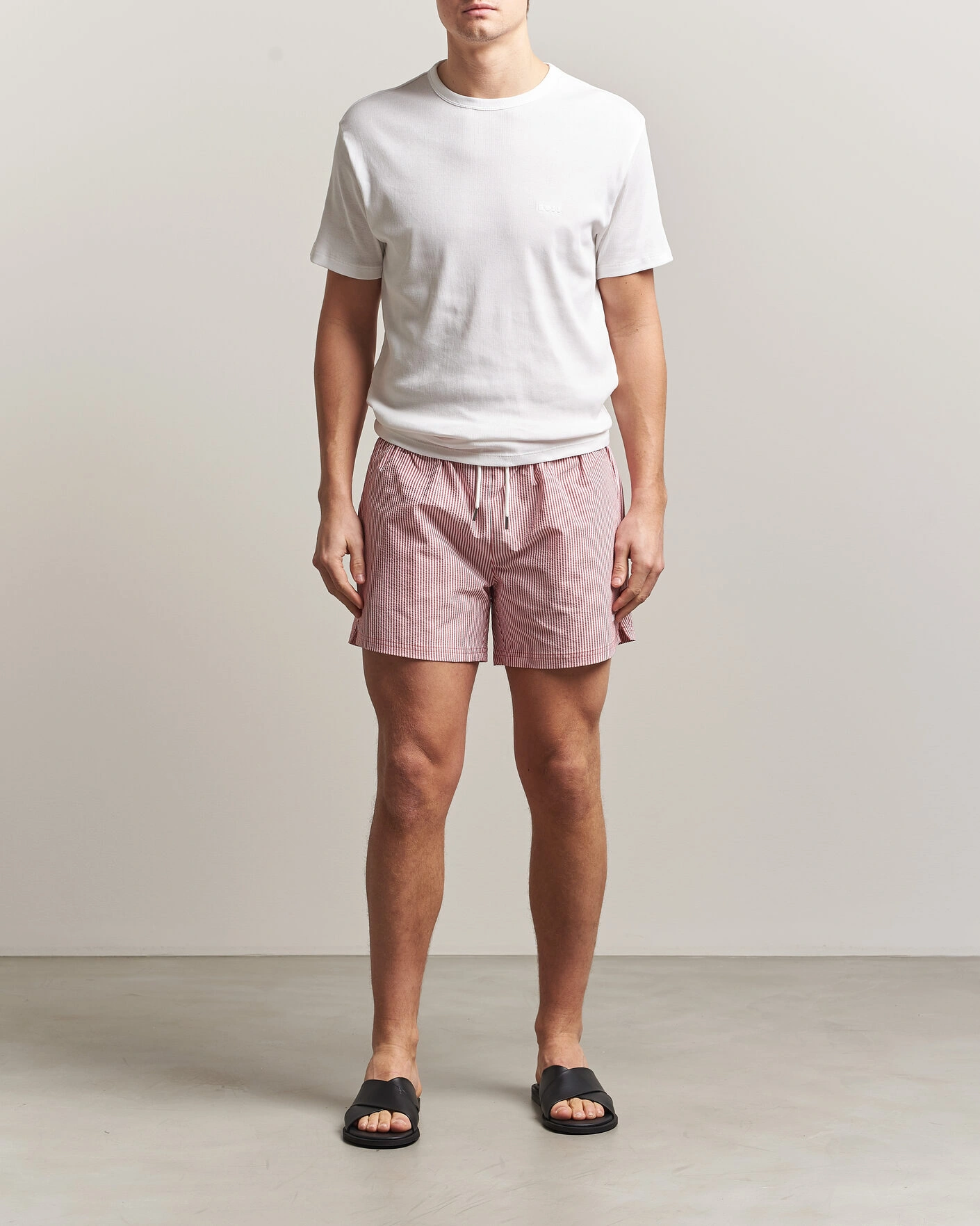 Heren | Zwembroek | BOSS BLACK | Velvetfish Seersucker Swimshorts Dark Red