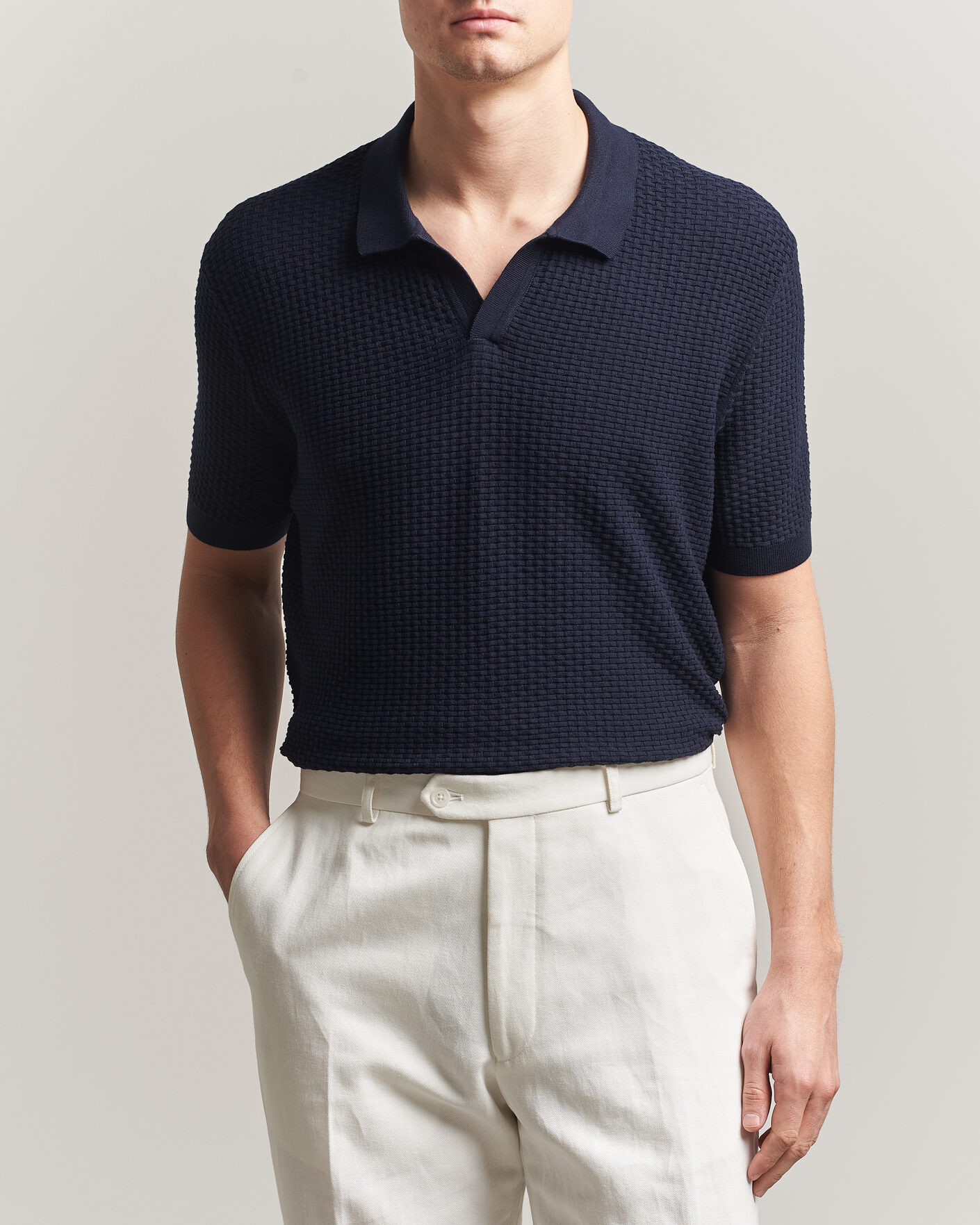 Heren | Polo's | BOSS BLACK | Natalo Structured Knitted Polo Dark Blue