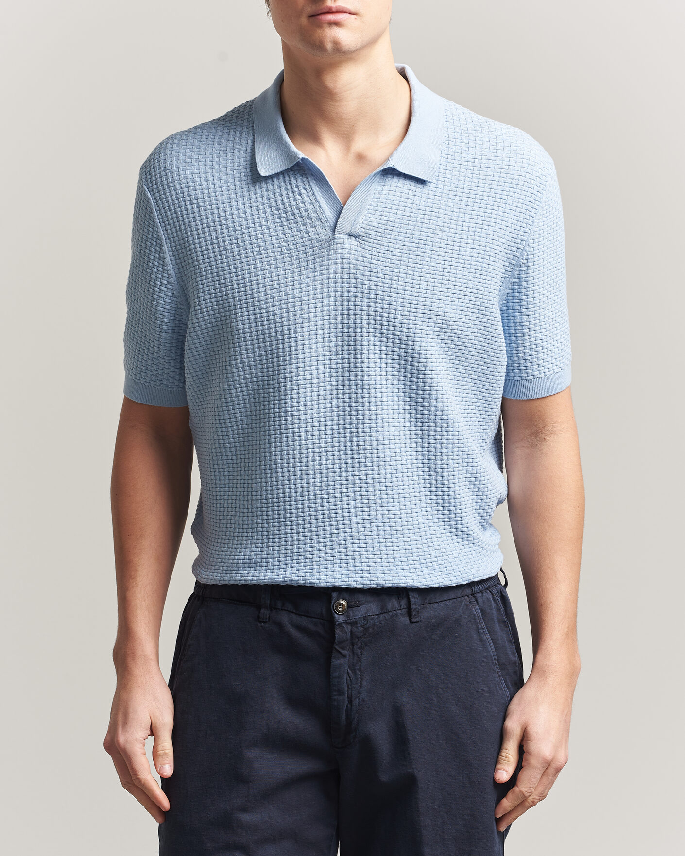 Heren | Polo's | BOSS BLACK | Natalo Structured Knitted Polo Light Blue
