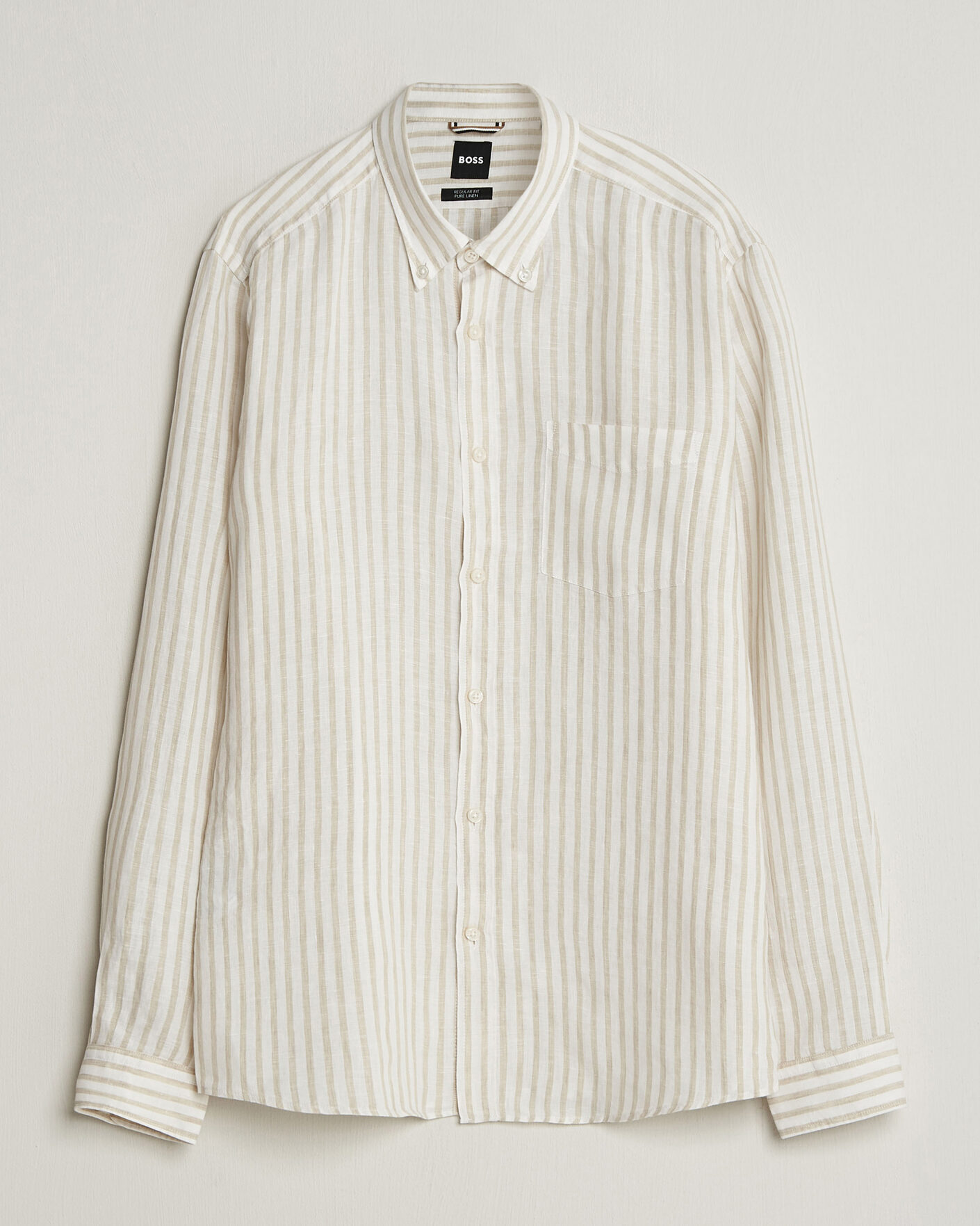 Homme | Chemises | BOSS BLACK | Liam Striped Linen Shirt Open Beige