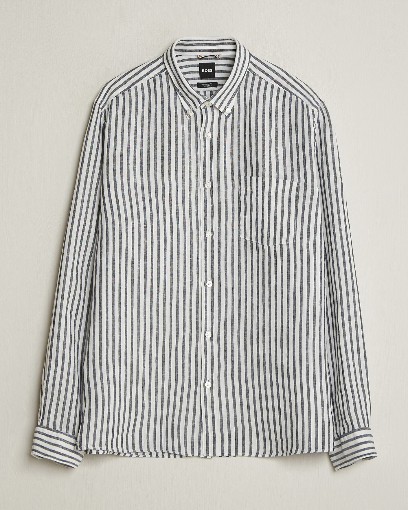 Heren | Overhemden | BOSS BLACK | Liam Striped Linen Shirt Dark Blue