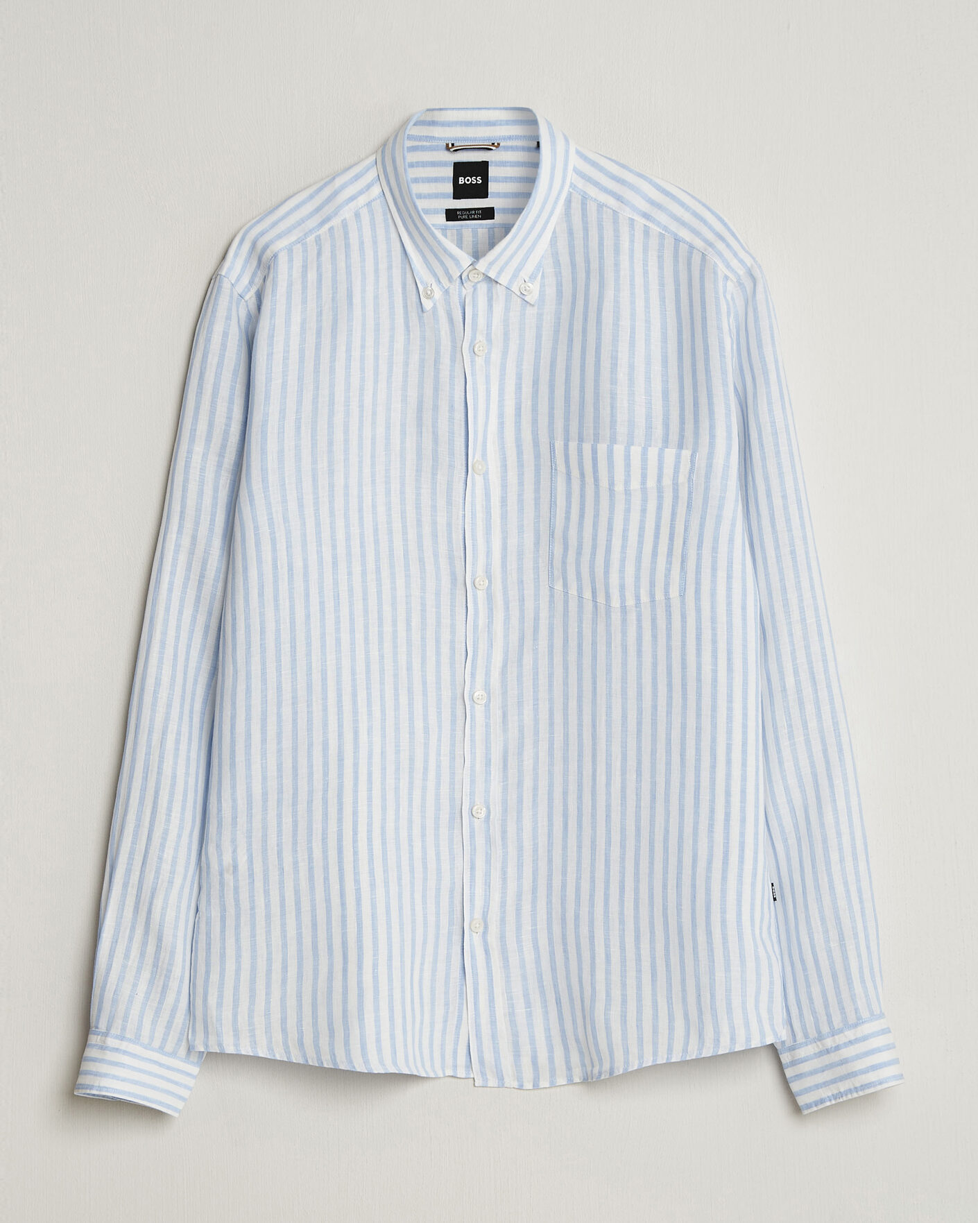 Heren | Overhemden | BOSS BLACK | Liam Striped Linen Shirt Light Blue