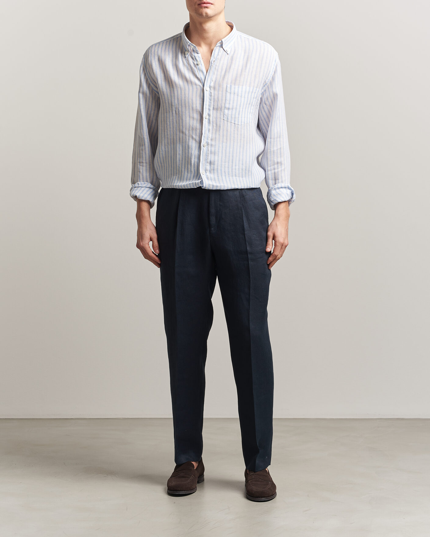Heren | Overhemden | BOSS BLACK | Liam Striped Linen Shirt Light Blue