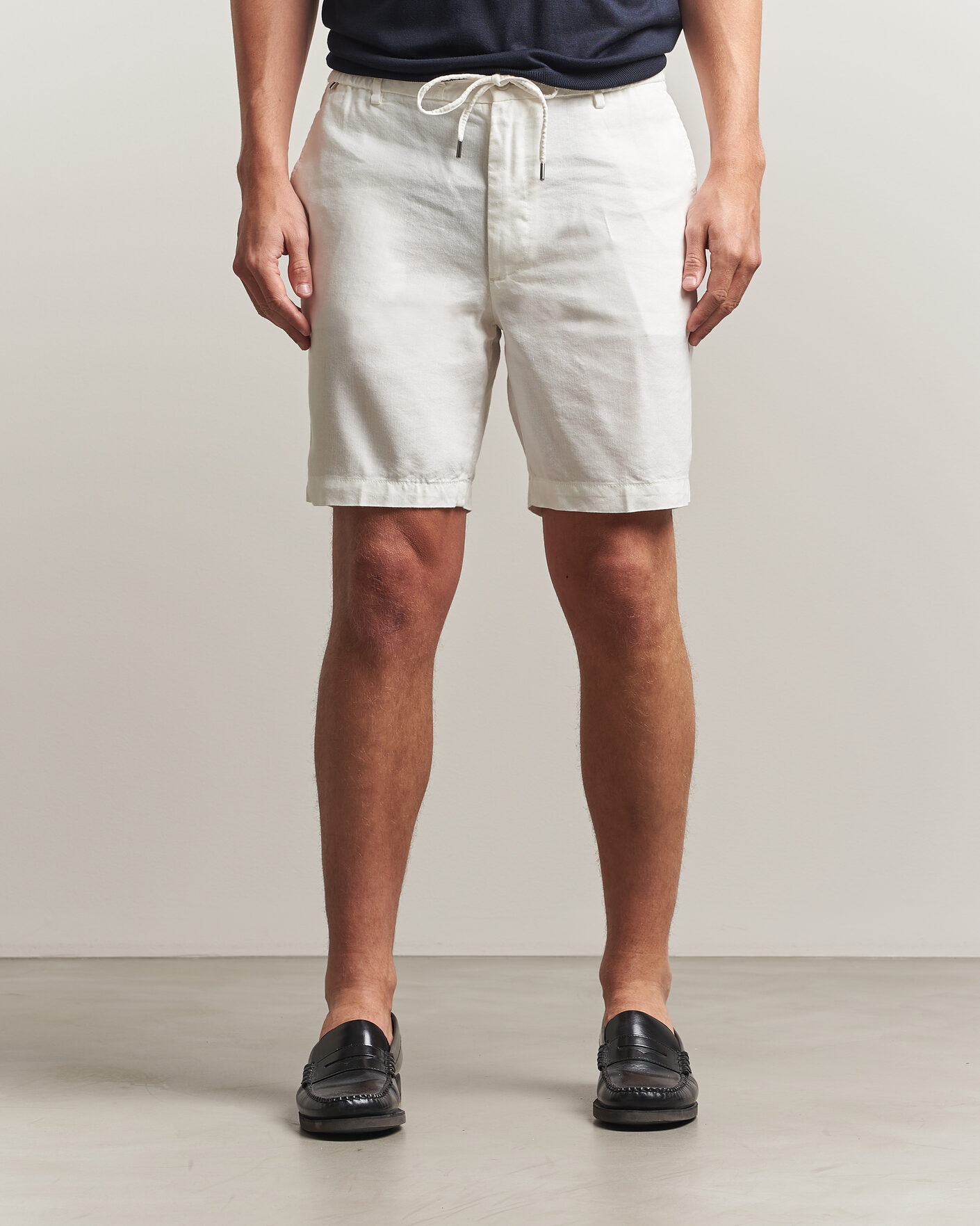 Heren | Korte broek | BOSS BLACK | Kane Linen Drawstring Shorts White