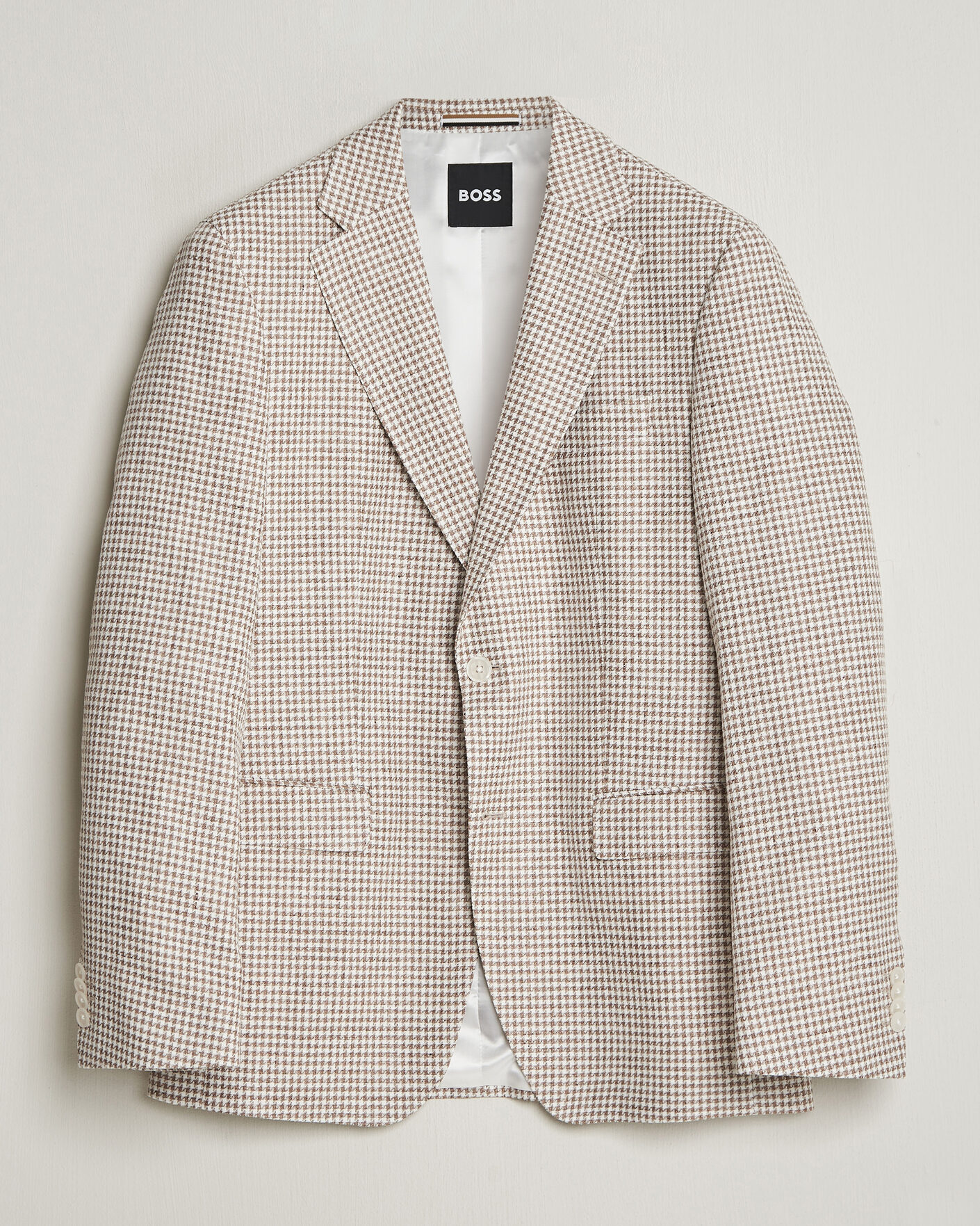 Heren | Blazers | BOSS BLACK | Hutson Linen/Cotton Houndstooth Blazer Open Beige
