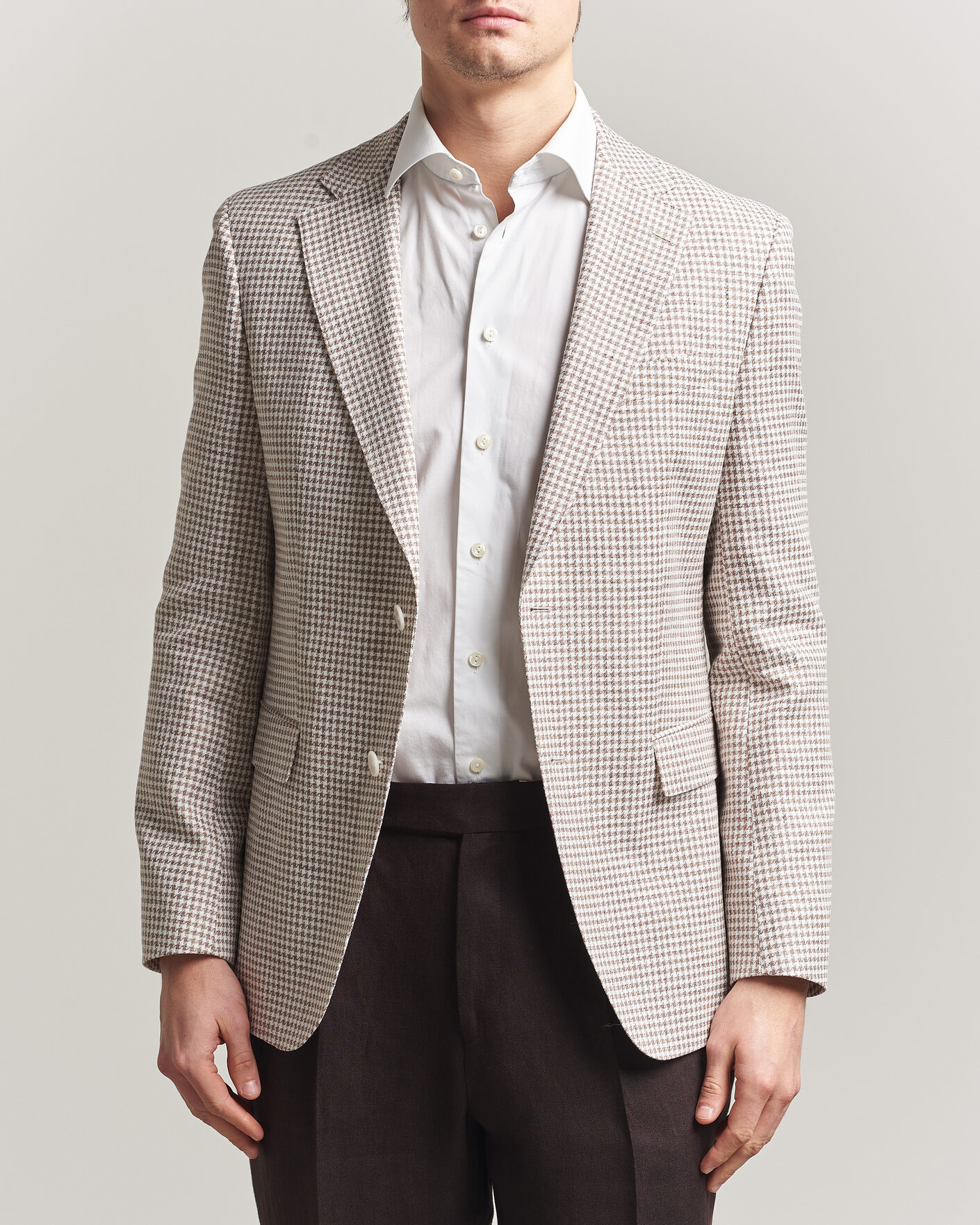 Heren | Blazers | BOSS BLACK | Hutson Linen/Cotton Houndstooth Blazer Open Beige