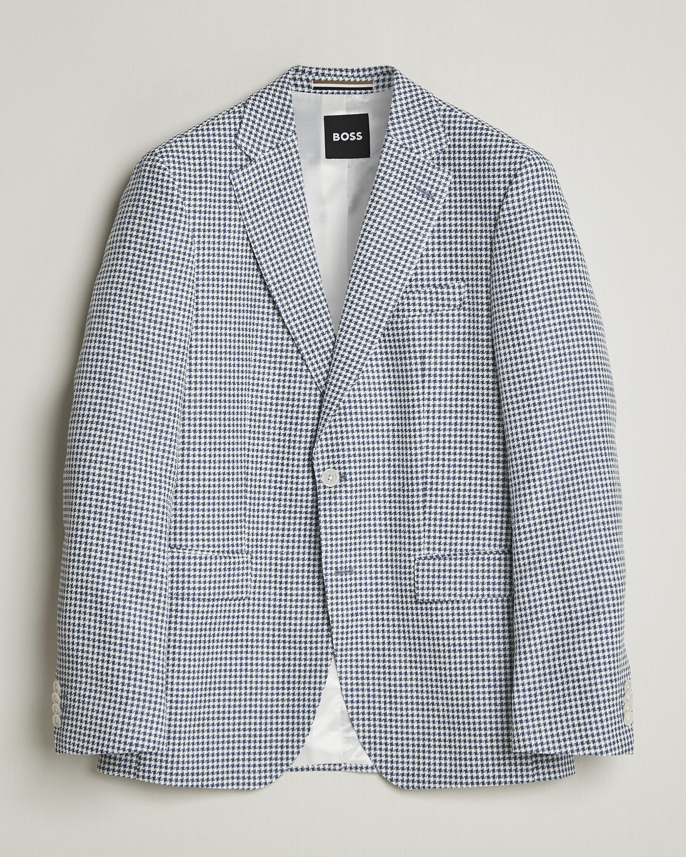 Heren | Blazers | BOSS BLACK | Hutson Linen/Cotton Houndstooth Blazer Open Blue