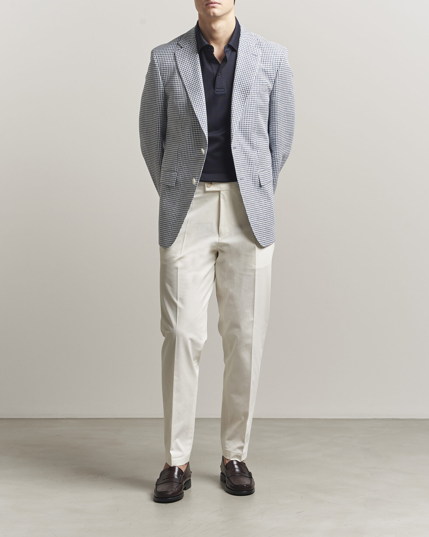 Heren | Blazers | BOSS BLACK | Hutson Linen/Cotton Houndstooth Blazer Open Blue