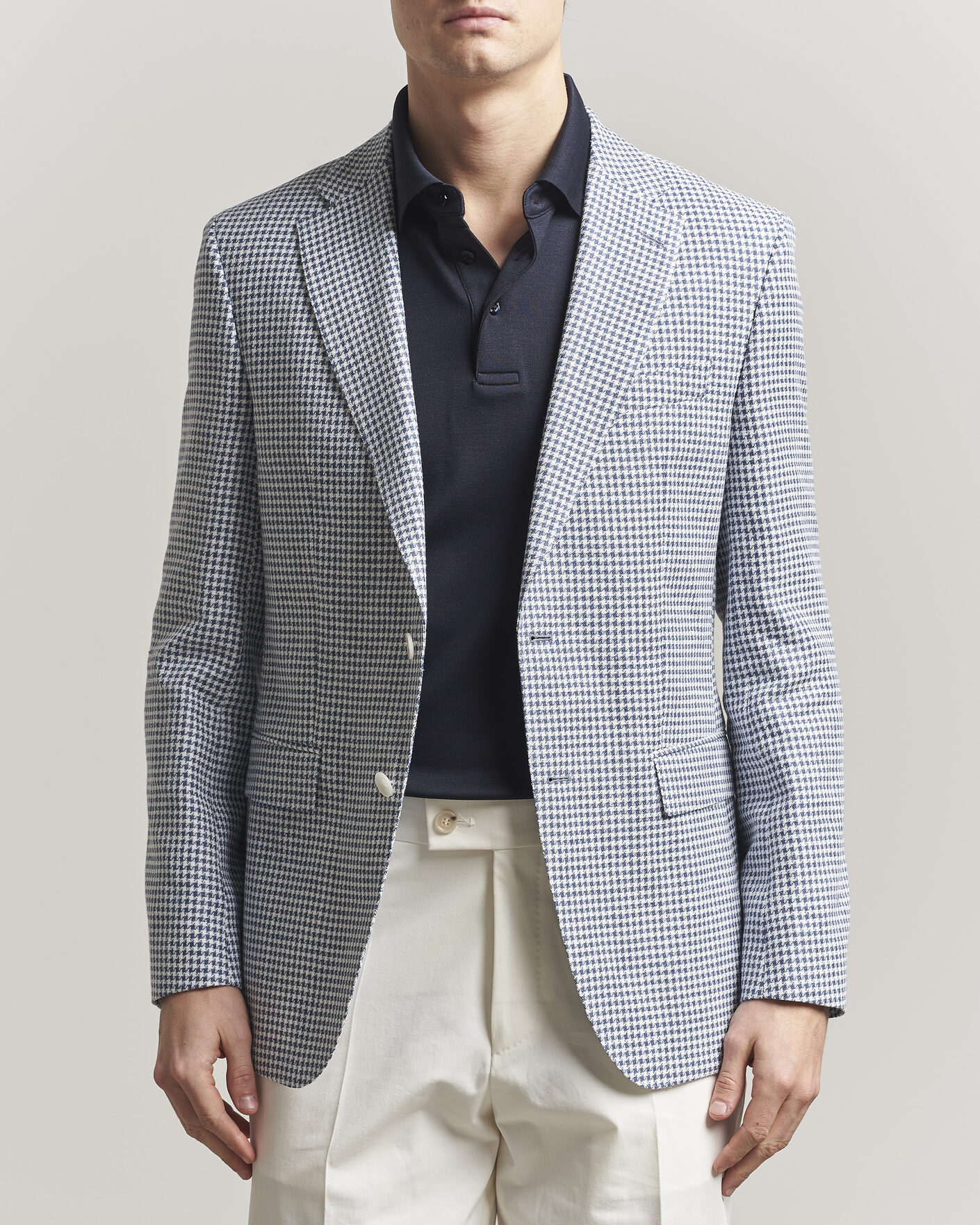 Heren | Blazers | BOSS BLACK | Hutson Linen/Cotton Houndstooth Blazer Open Blue