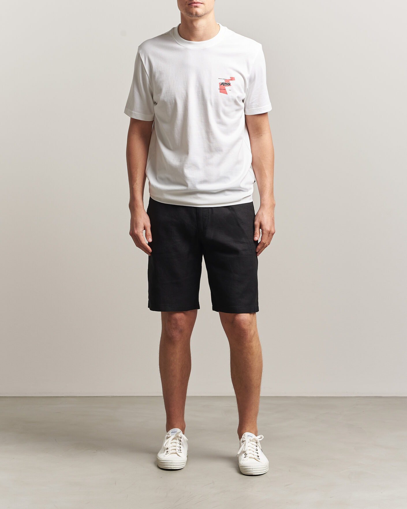 Homme | Shorts | BOSS ORANGE | Tapered Linen Drawstring Shorts Black