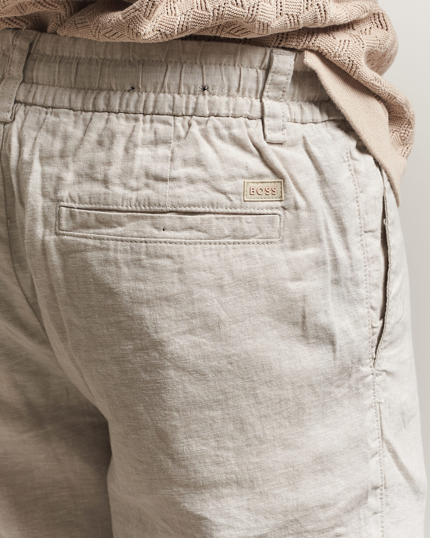 Heren | Korte broek | BOSS ORANGE | Tapered Linen Drawstring Shorts Open Grey