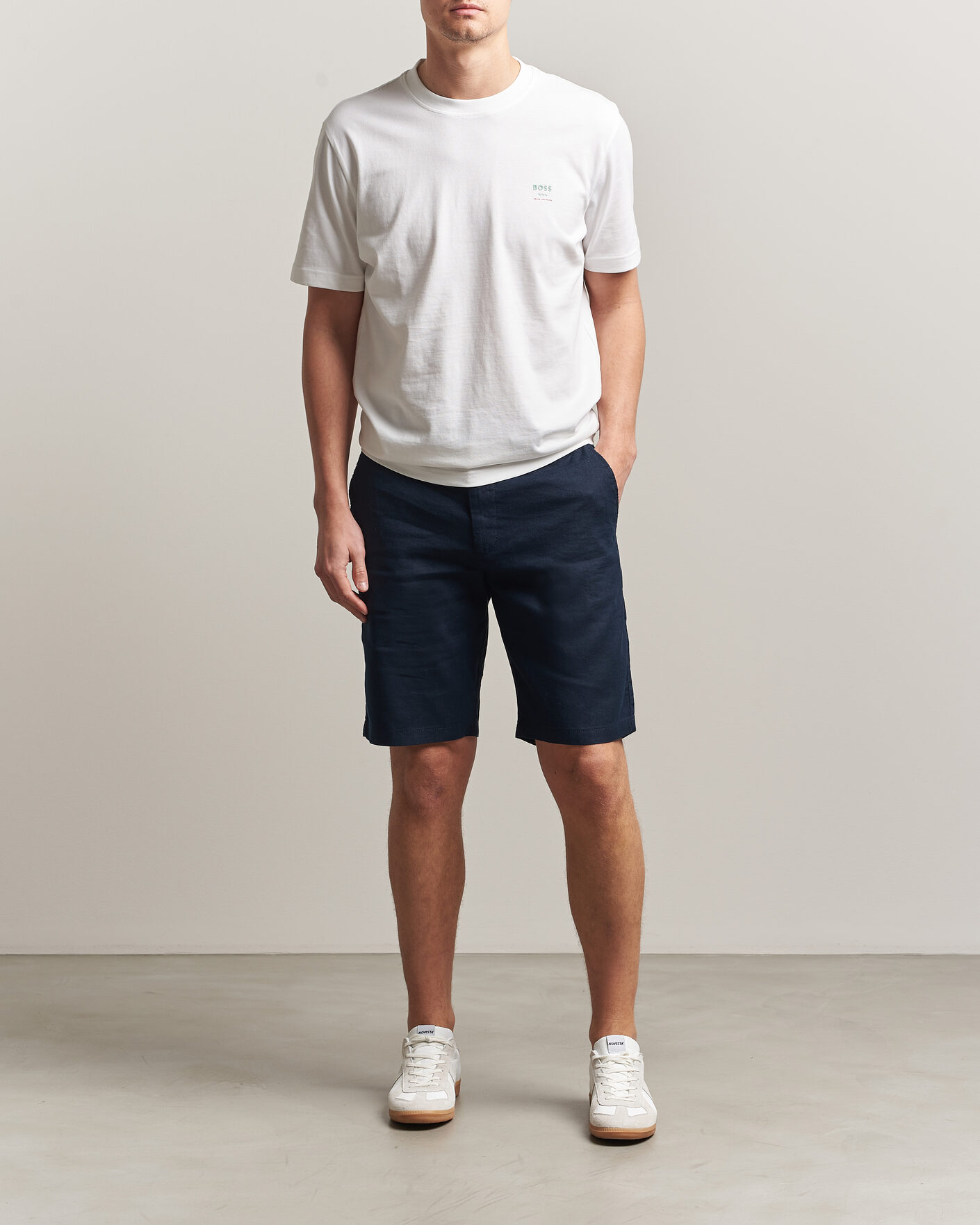 Heren | Korte broek | BOSS ORANGE | Tapered Linen Drawstring Shorts Dark Blue