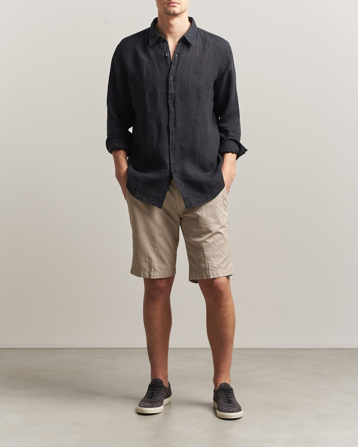 Heren | Overhemden | BOSS ORANGE | Relegant Linen Shirt Black
