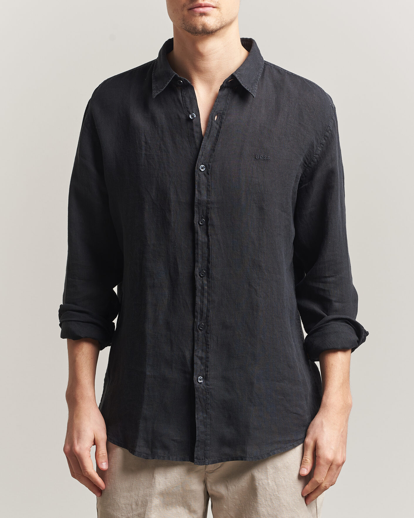 Heren | Overhemden | BOSS ORANGE | Relegant Linen Shirt Black