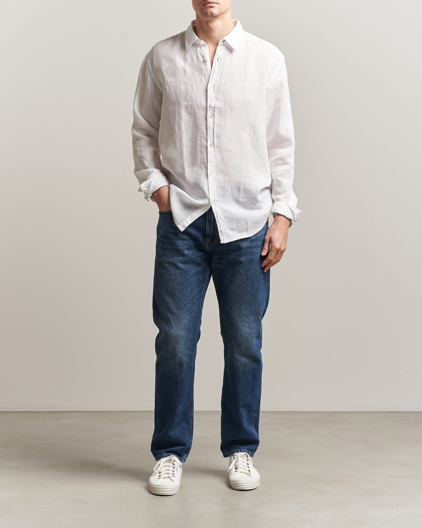 Heren | Overhemden | BOSS ORANGE | Relegant Linen Shirt White