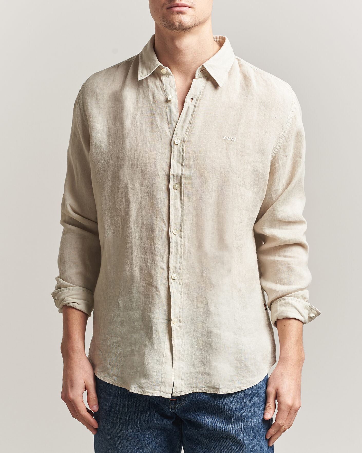 Heren | Overhemden | BOSS ORANGE | Relegant Linen Shirt Light Beige
