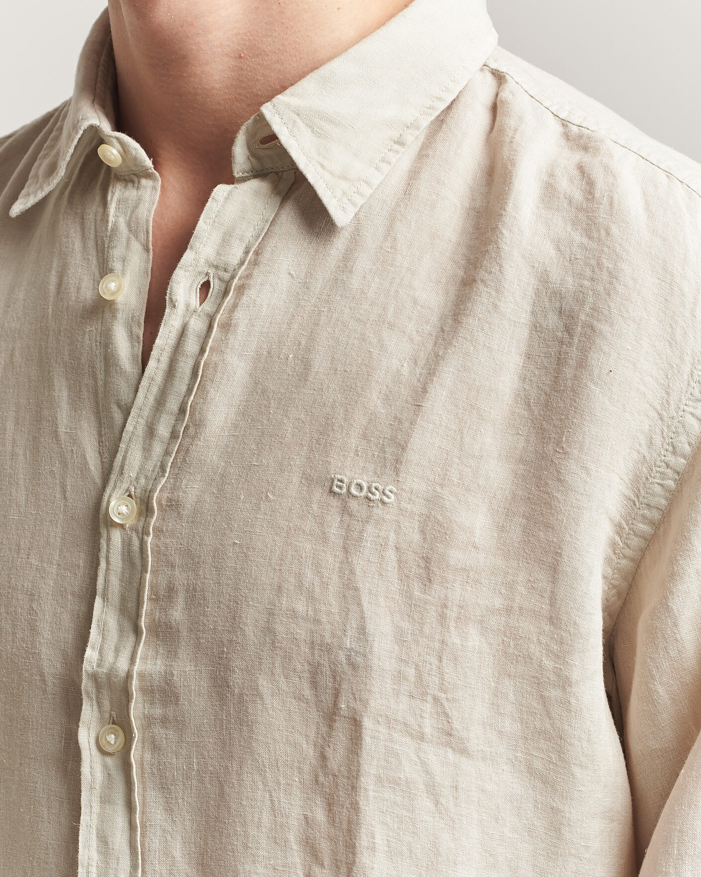 Heren | Overhemden | BOSS ORANGE | Relegant Linen Shirt Light Beige