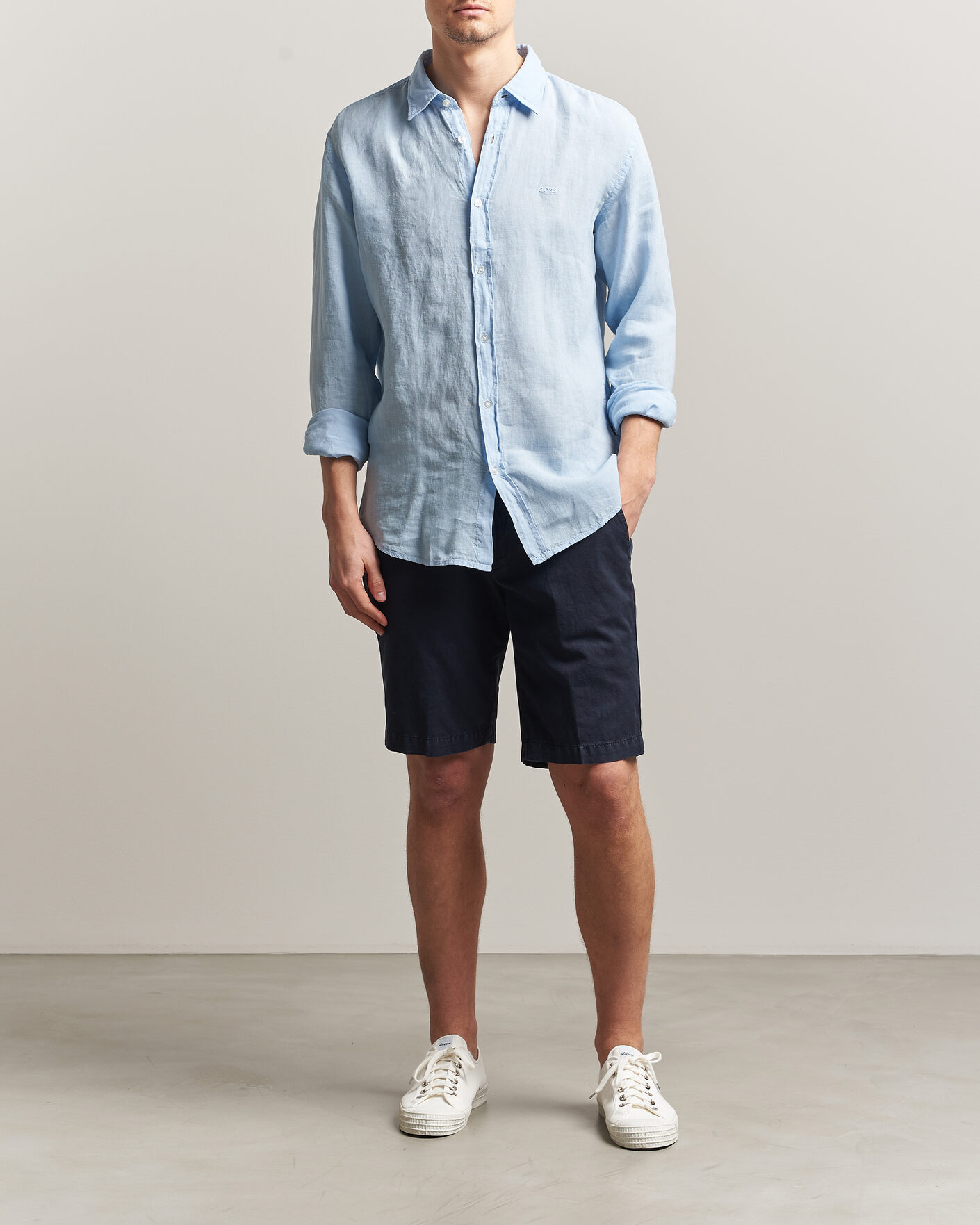 Heren | Overhemden | BOSS ORANGE | Relegant Linen Shirt Light Blue