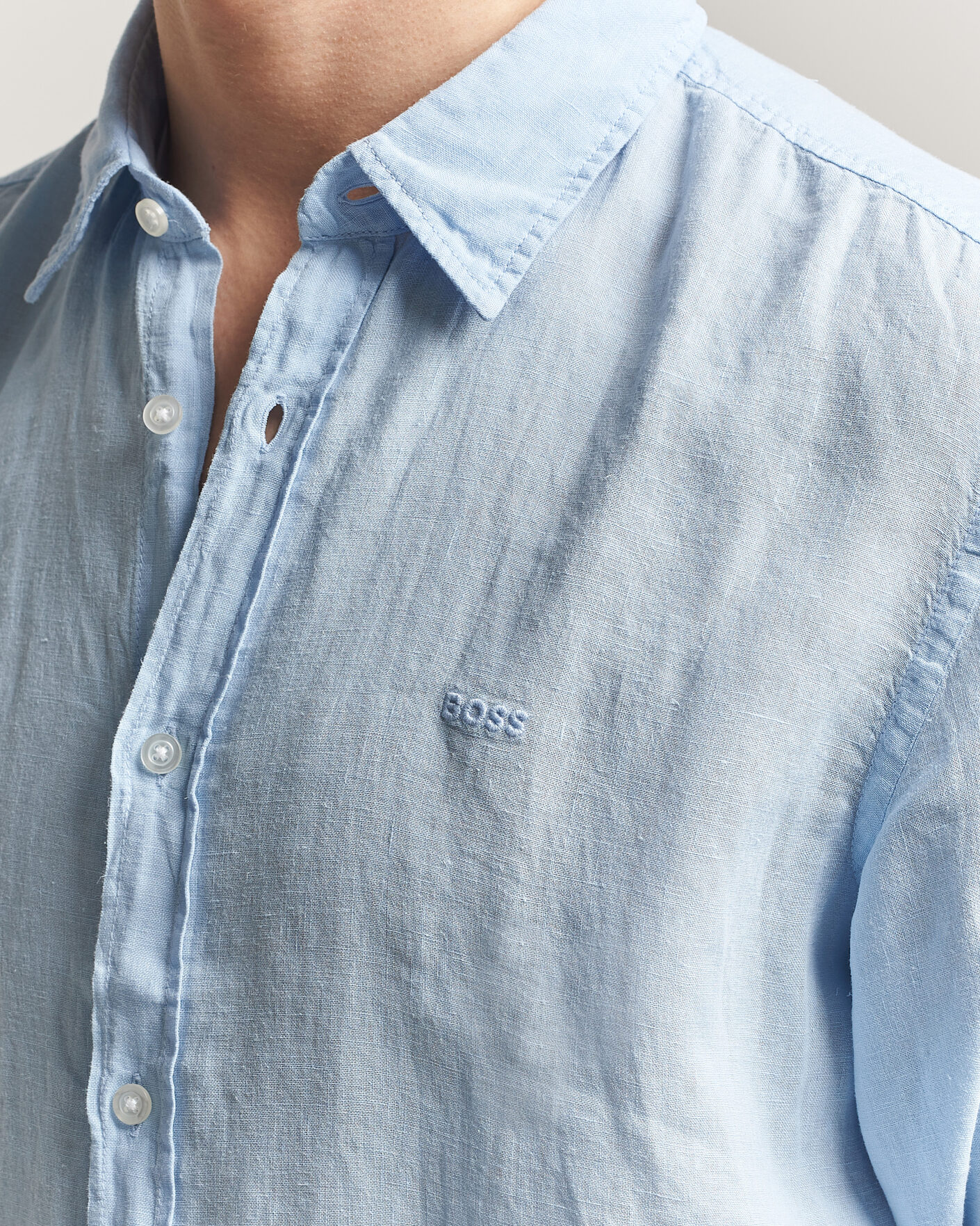 Heren | Overhemden | BOSS ORANGE | Relegant Linen Shirt Light Blue