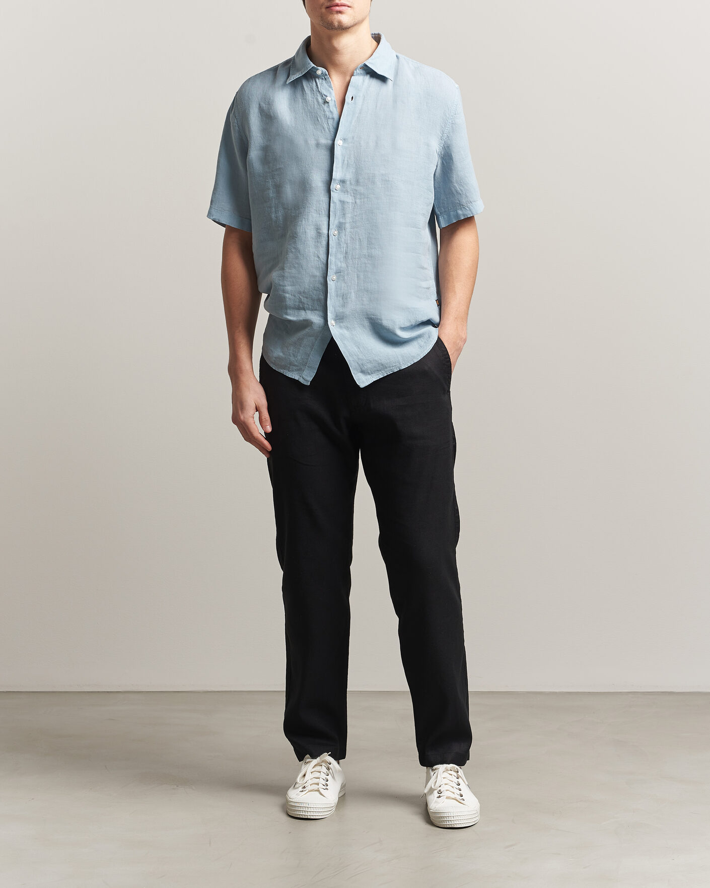 Heren | Overhemden | BOSS ORANGE | Rash Linen Short Sleeve Shirt Light Blue