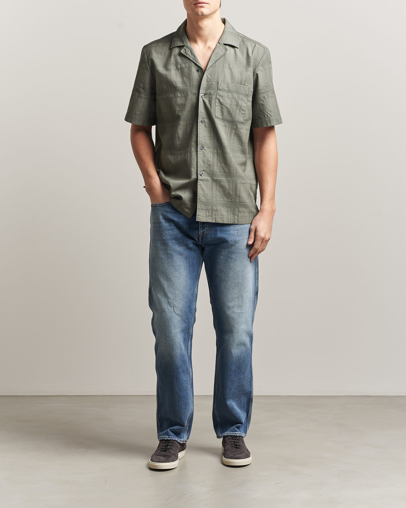 Homme | Chemises | BOSS ORANGE | Rayer Cotton Resort Shirt Open Grey