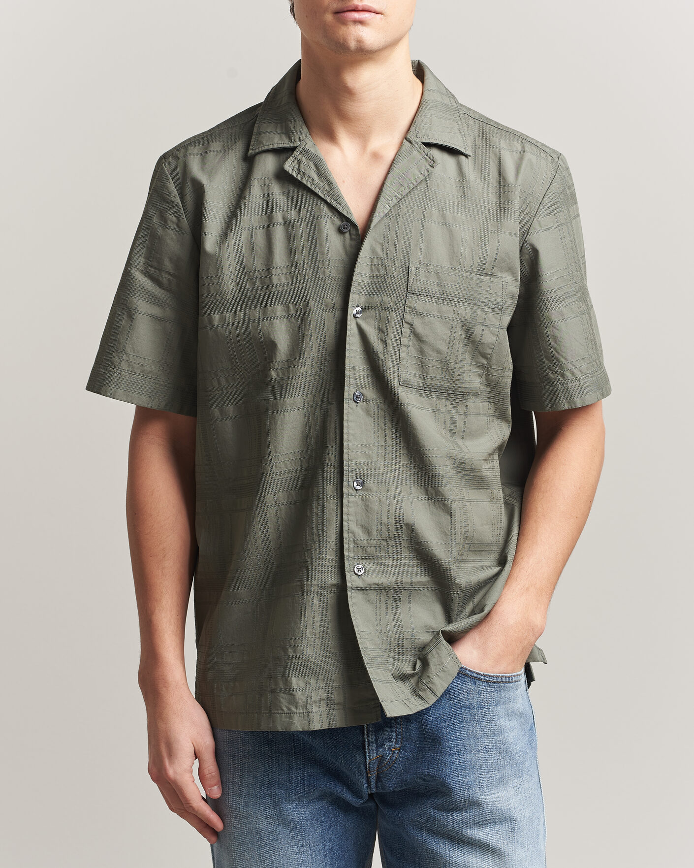 Homme | Chemises | BOSS ORANGE | Rayer Cotton Resort Shirt Open Grey