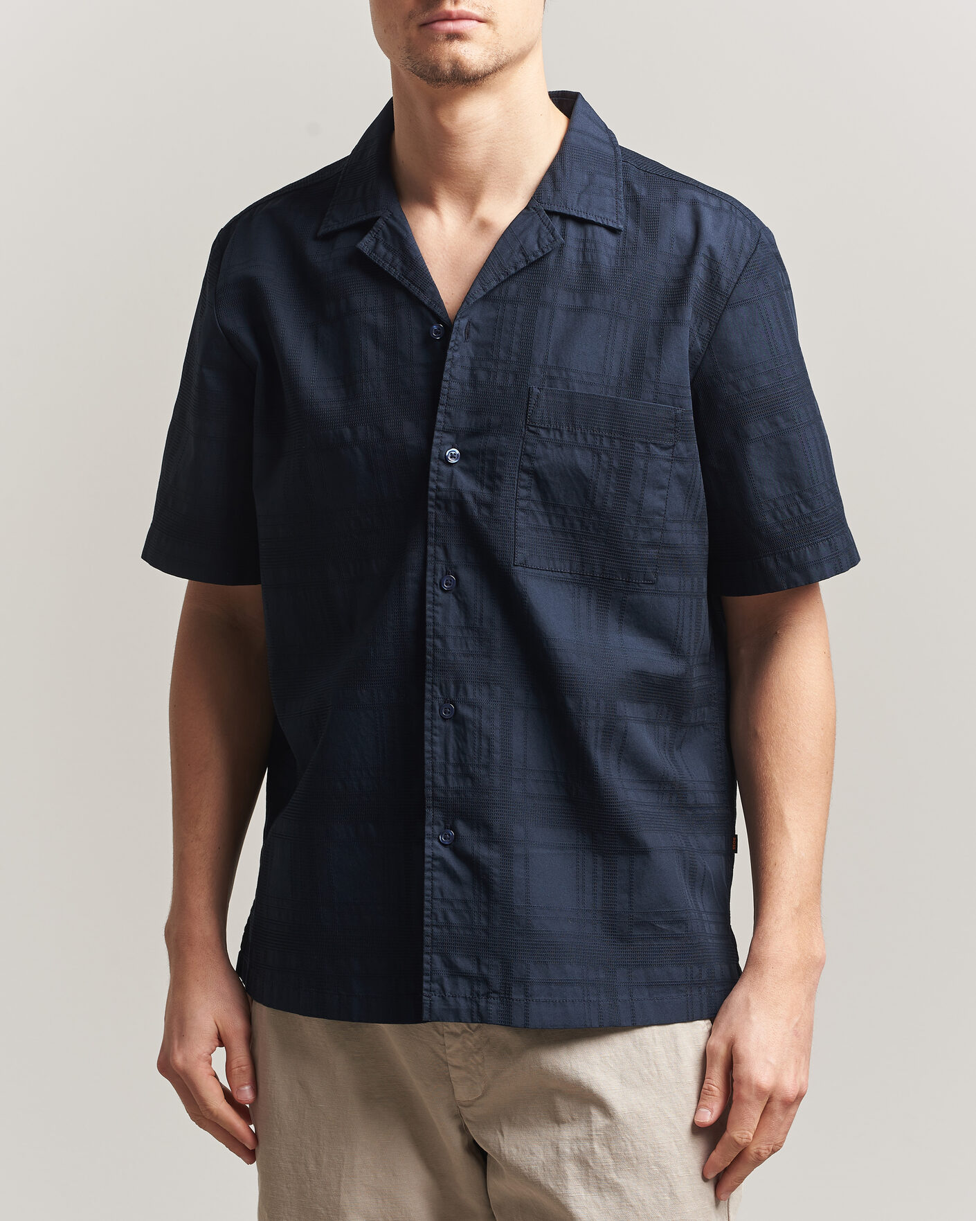 Heren | Overhemden | BOSS ORANGE | Rayer Cotton Resort Shirt Dark Blue