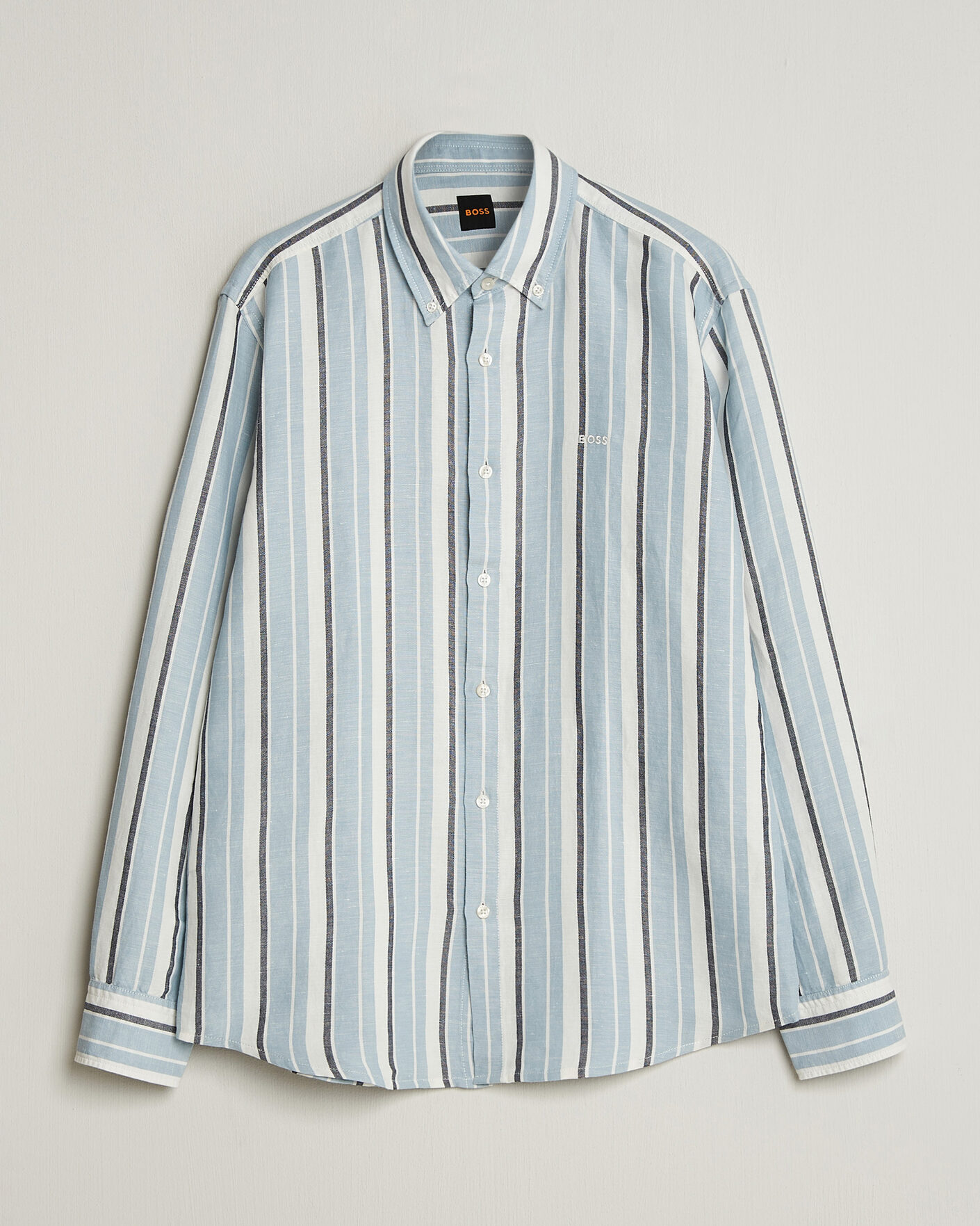 Heren | Overhemden | BOSS ORANGE | Ricoplus Linen/Cotton Striped Shirt Light Blue