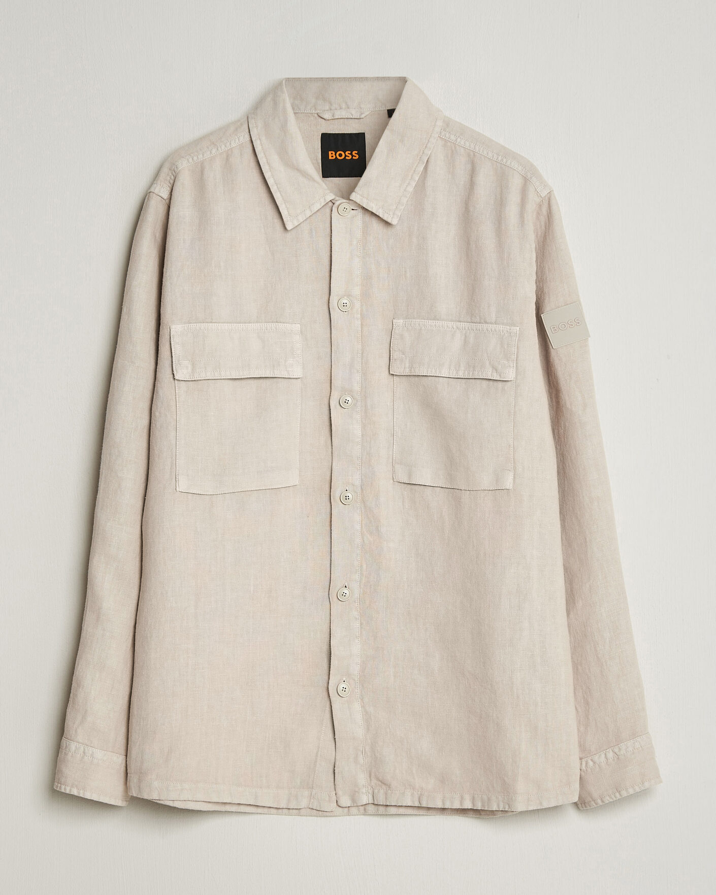 Heren | Overhemden | BOSS ORANGE | Locky Linen Overshirt Beige