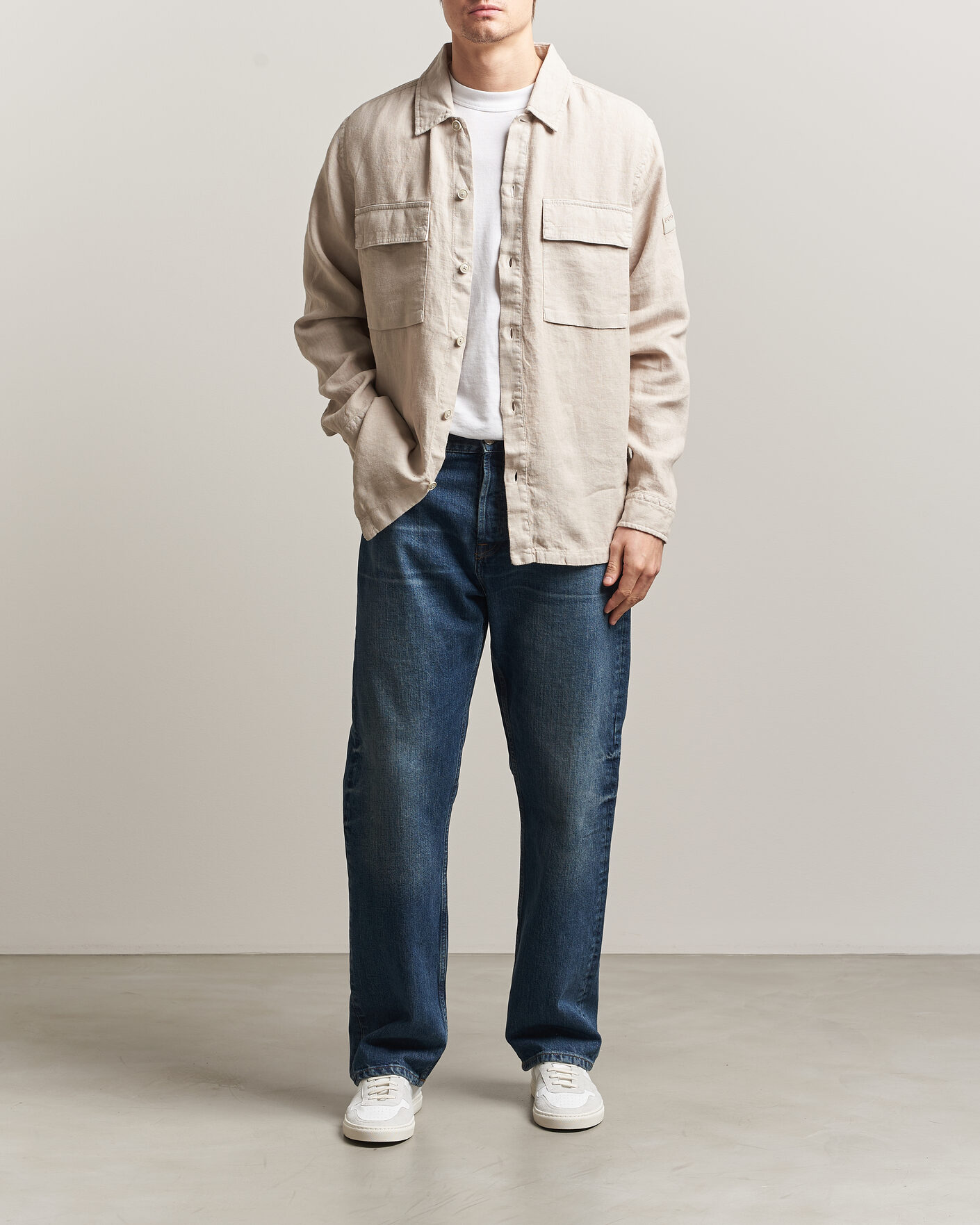 Heren | Overhemden | BOSS ORANGE | Locky Linen Overshirt Beige
