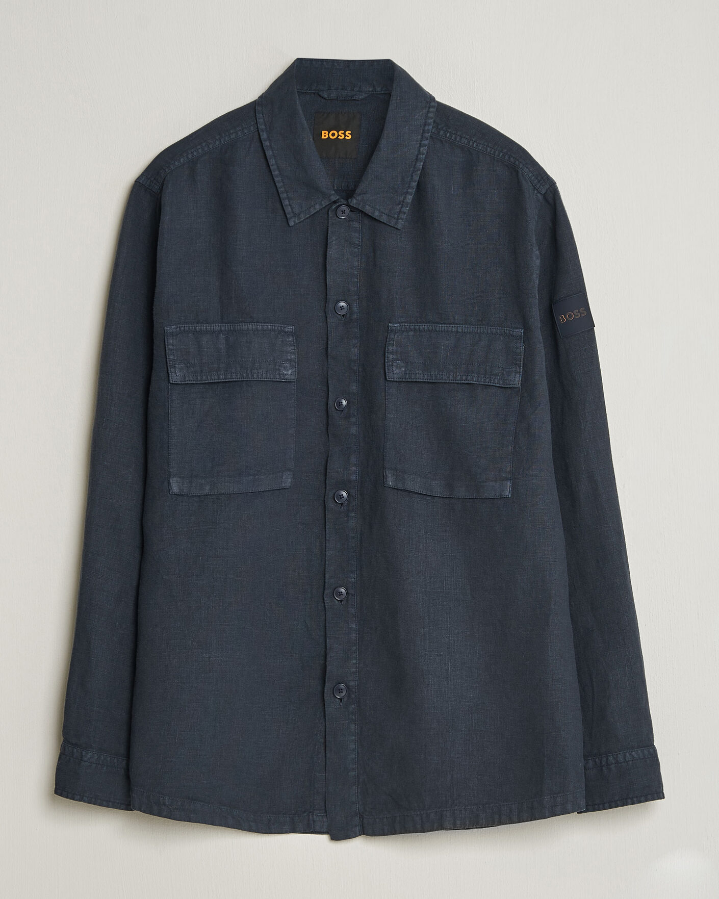 Heren | Overhemden | BOSS ORANGE | Locky Linen Overshirt Dark Blue