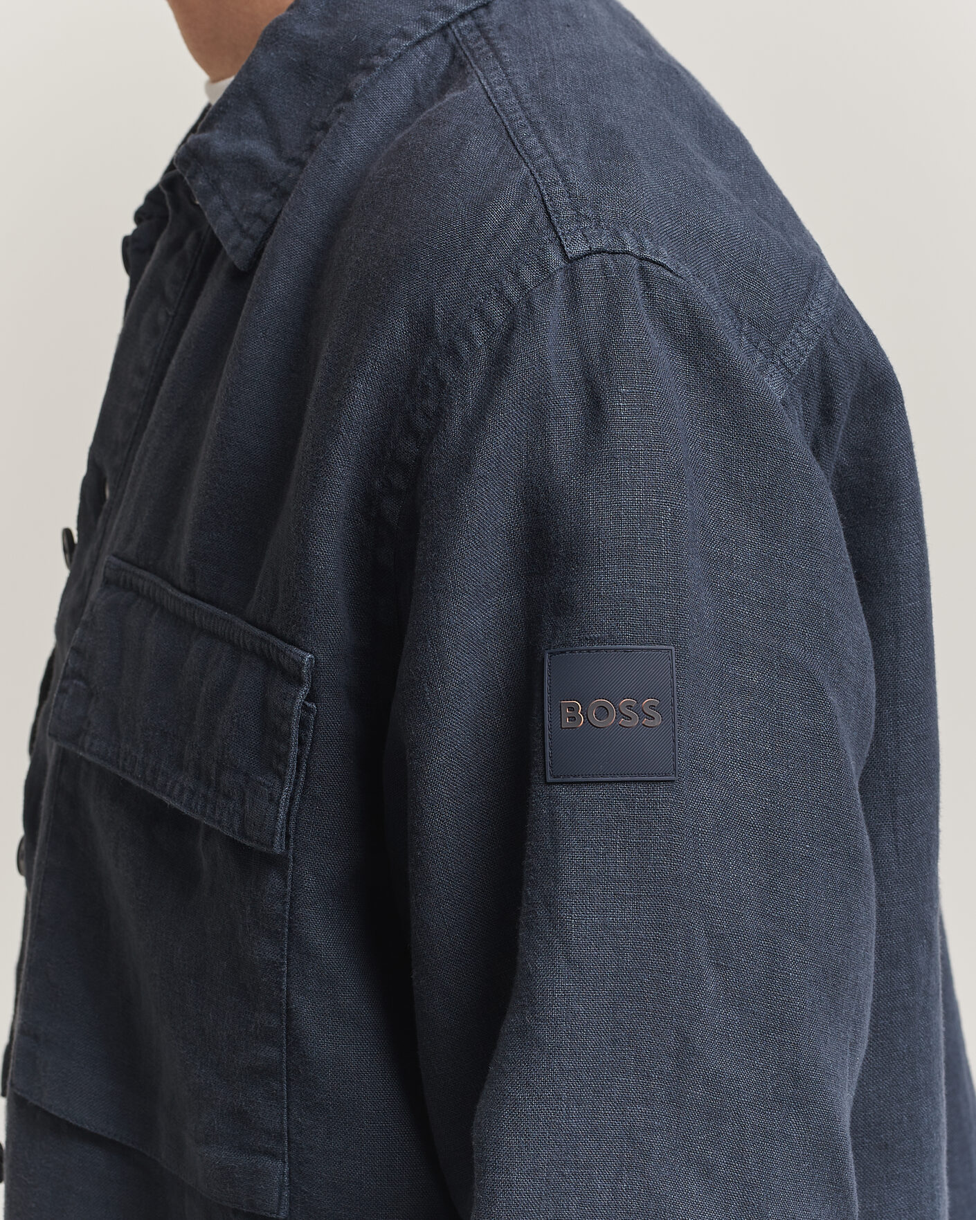 Heren | Overhemden | BOSS ORANGE | Locky Linen Overshirt Dark Blue