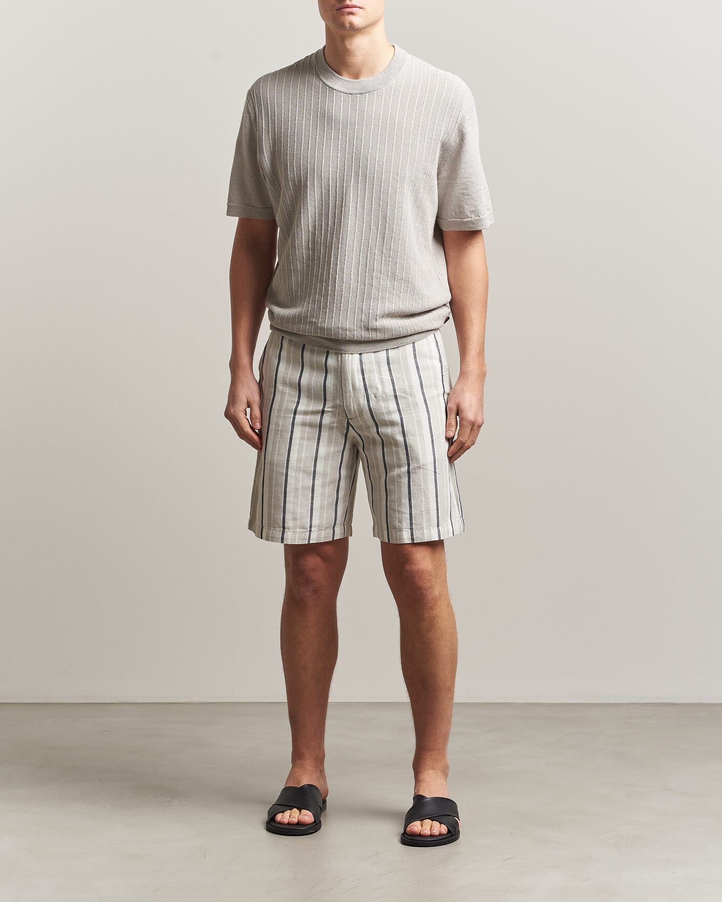 Heren | T-shirts | BOSS ORANGE | Kajordino Linen/Cotton Knitted T-Shirt Beige