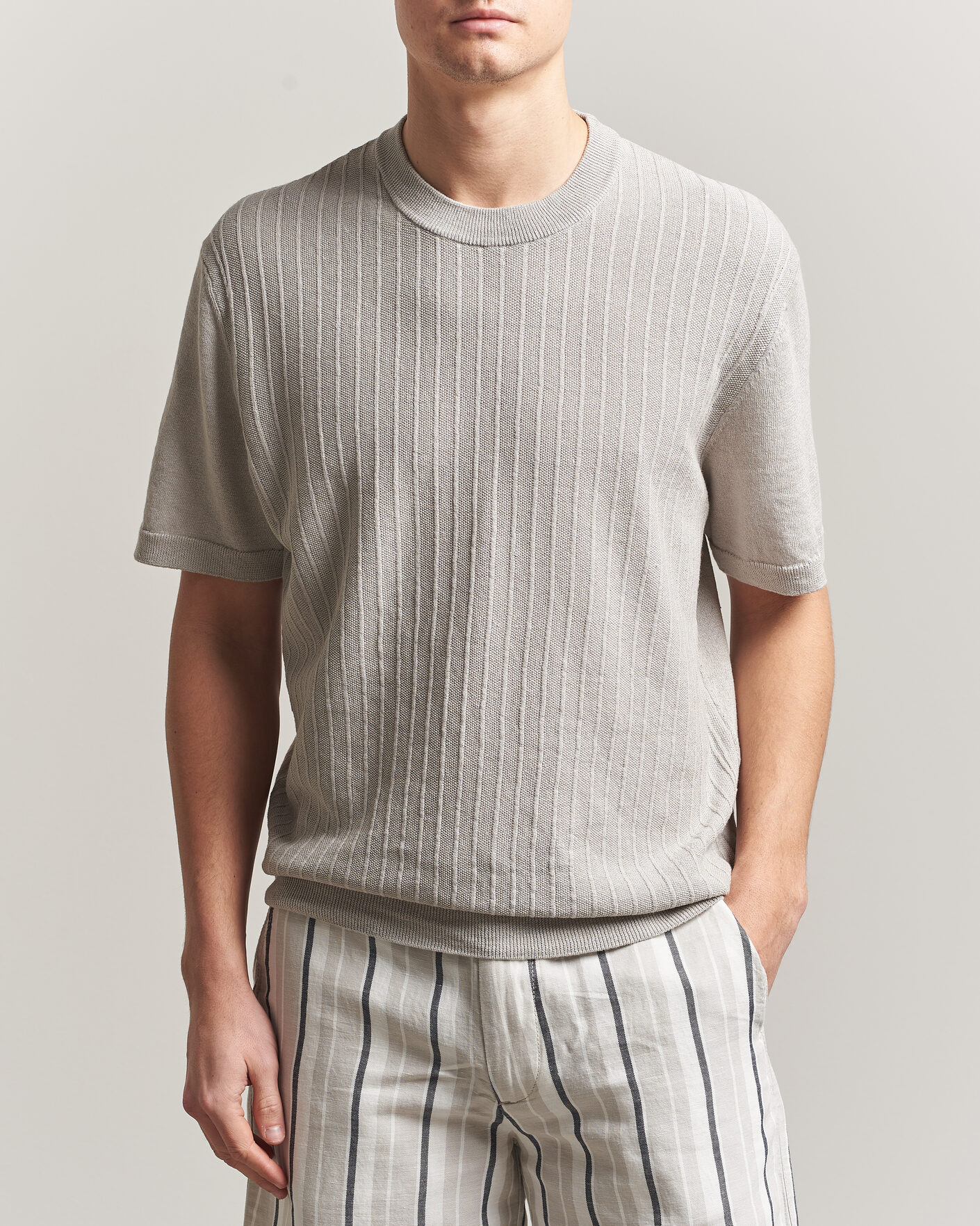 Homme | T-shirts | BOSS ORANGE | Kajordino Linen/Cotton Knitted T-Shirt Beige