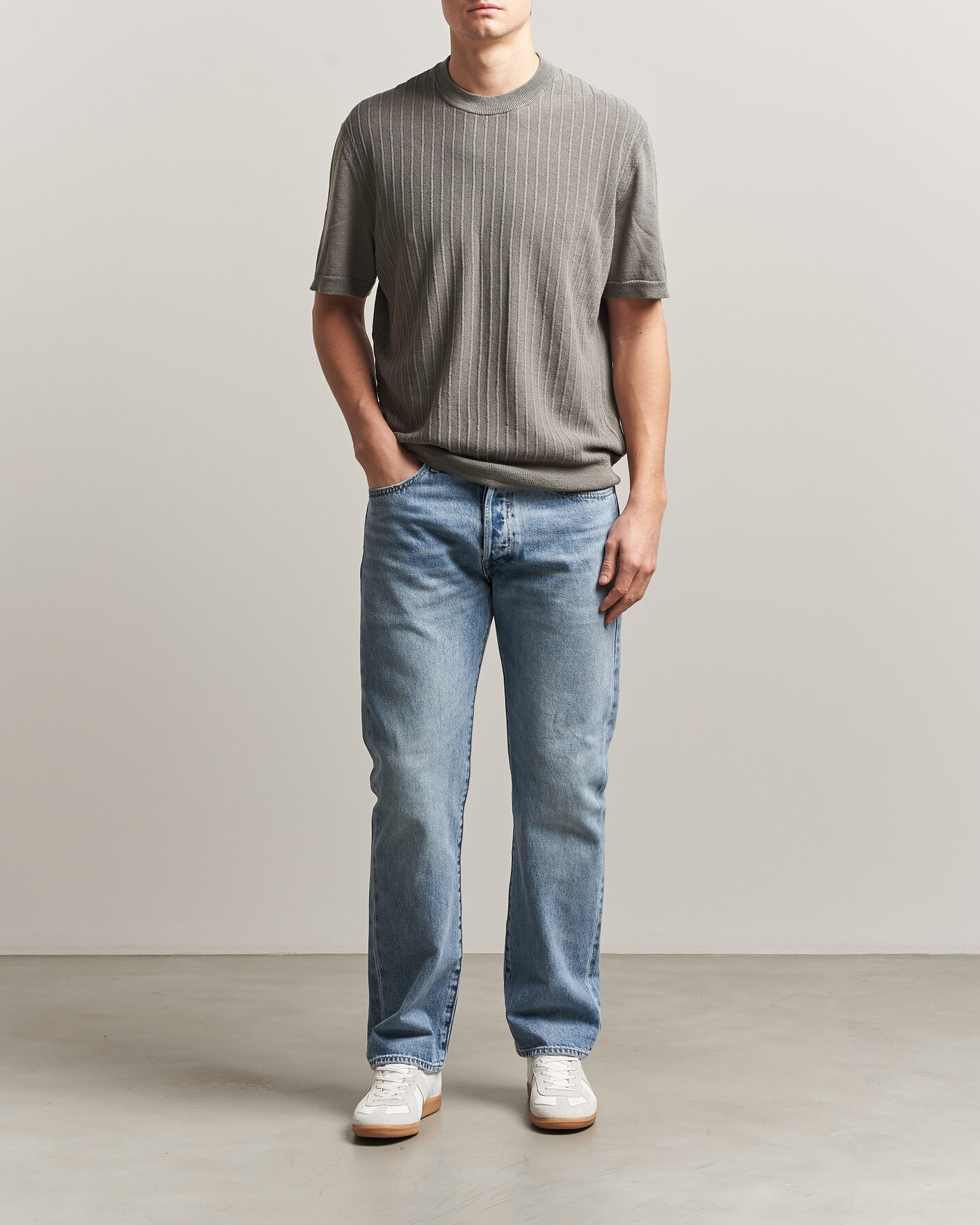 Heren | T-shirts | BOSS ORANGE | Kajordino Linen/Cotton Knitted T-Shirt Green