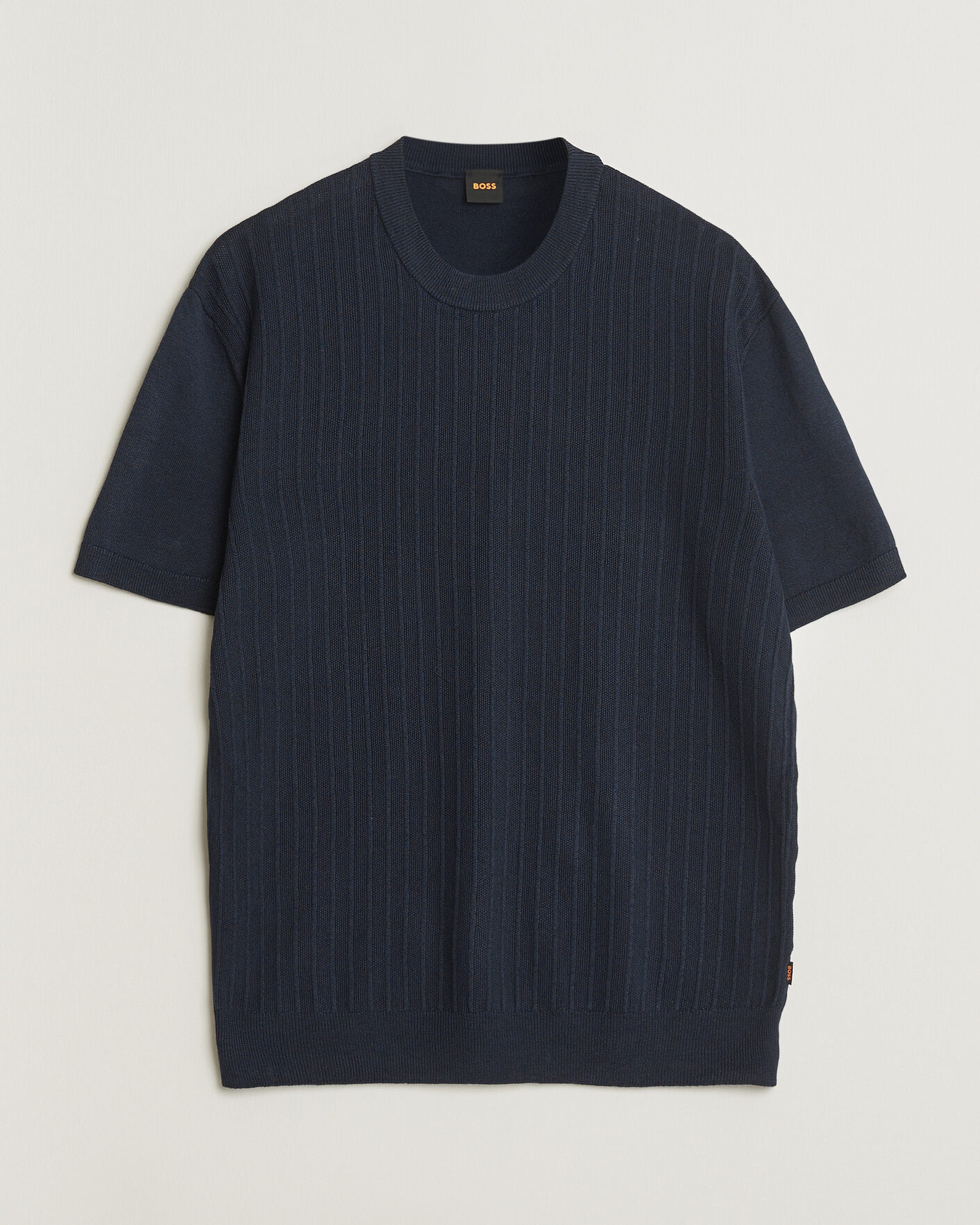 Heren | T-shirts | BOSS ORANGE | Kajordino Linen/Cotton Knitted T-Shirt Dark Blue
