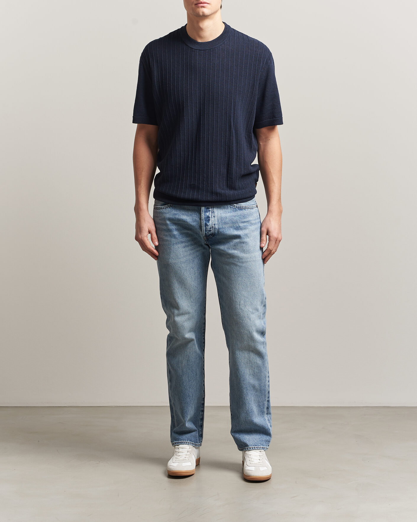 Heren | T-shirts | BOSS ORANGE | Kajordino Linen/Cotton Knitted T-Shirt Dark Blue