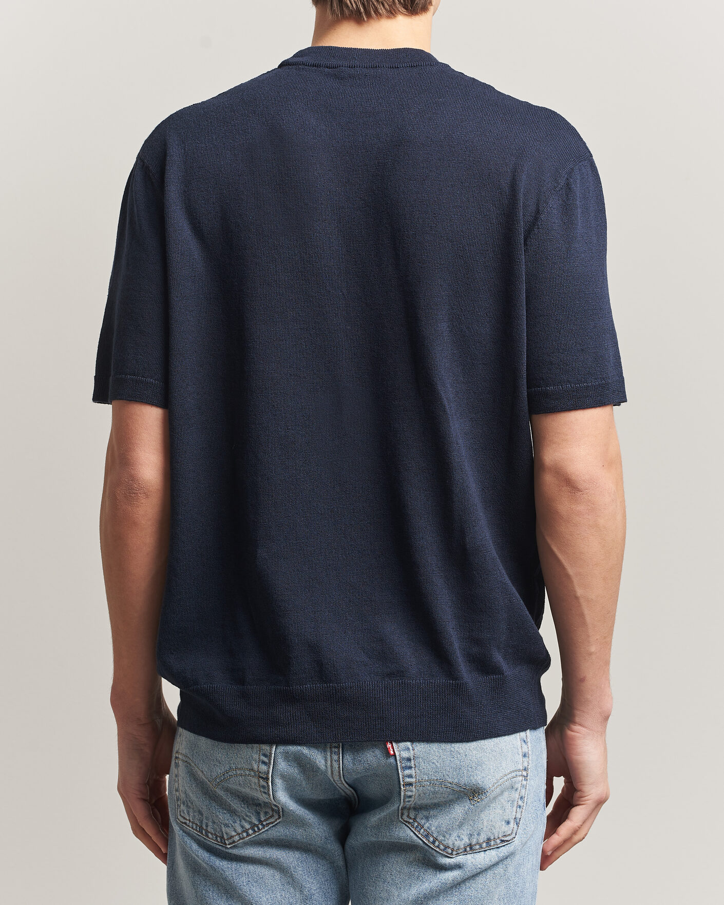Heren | T-shirts | BOSS ORANGE | Kajordino Linen/Cotton Knitted T-Shirt Dark Blue