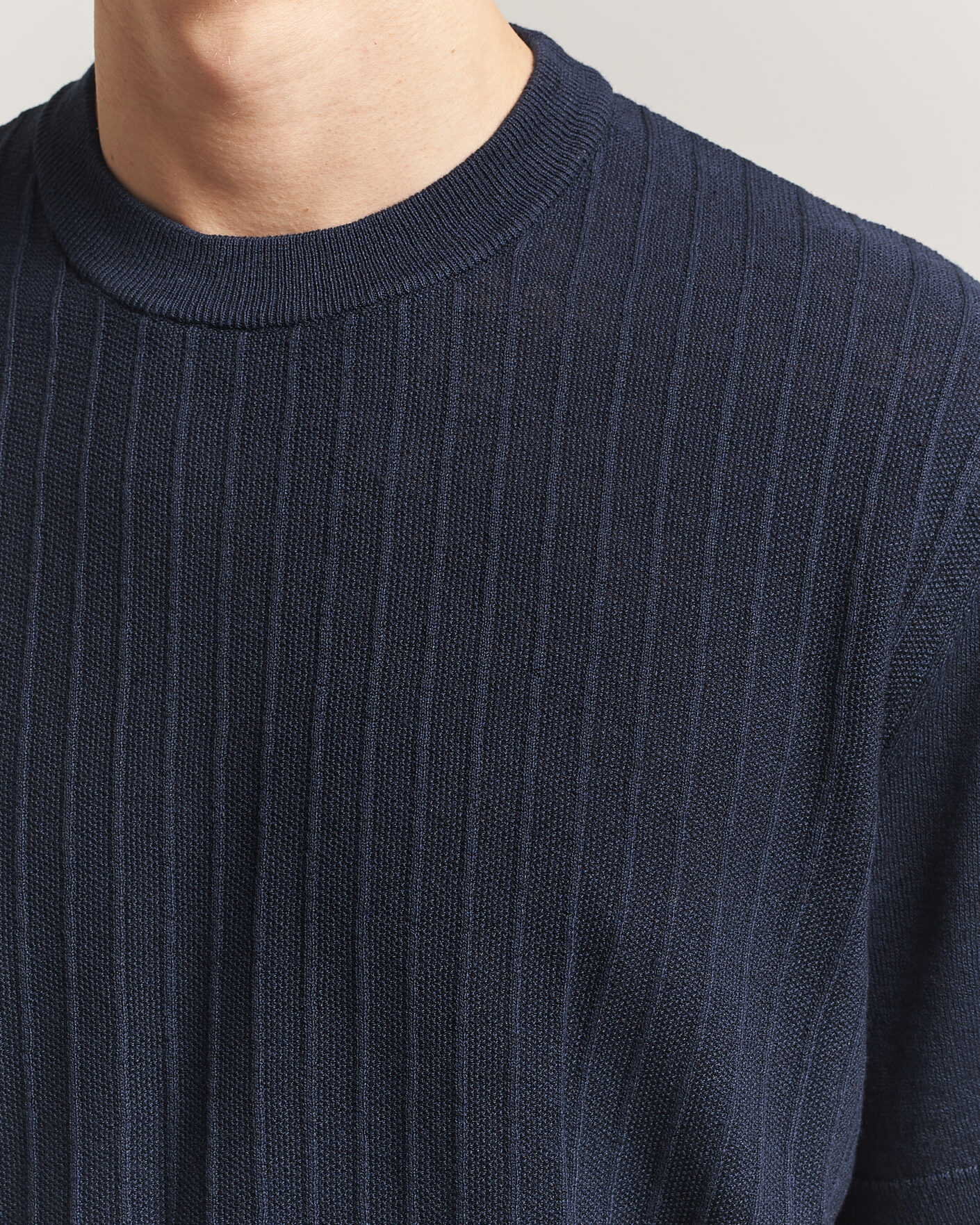 Heren | T-shirts | BOSS ORANGE | Kajordino Linen/Cotton Knitted T-Shirt Dark Blue