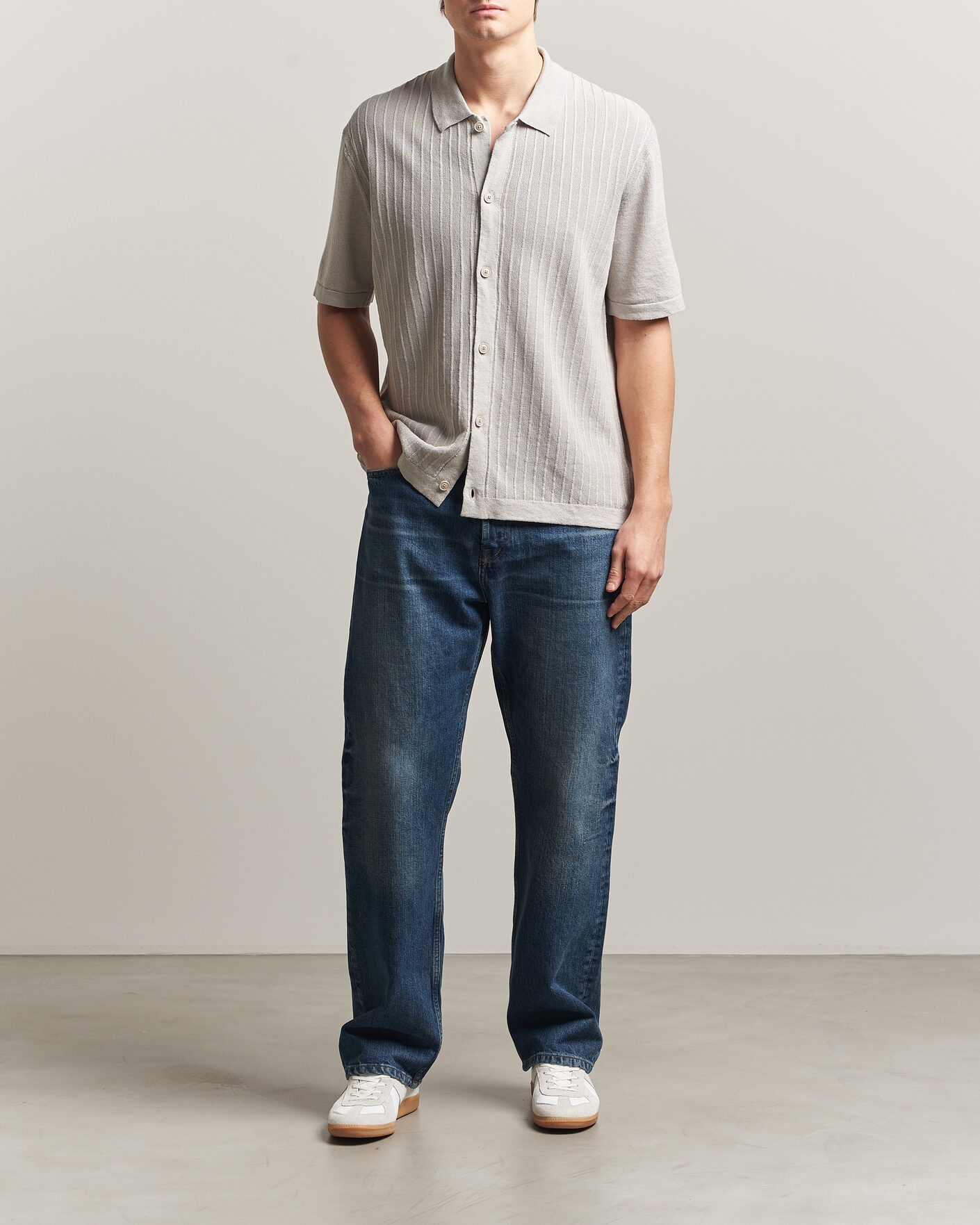 Heren | Overhemden | BOSS ORANGE | Amicino Linen/Cotton Knitted Shirt Beige